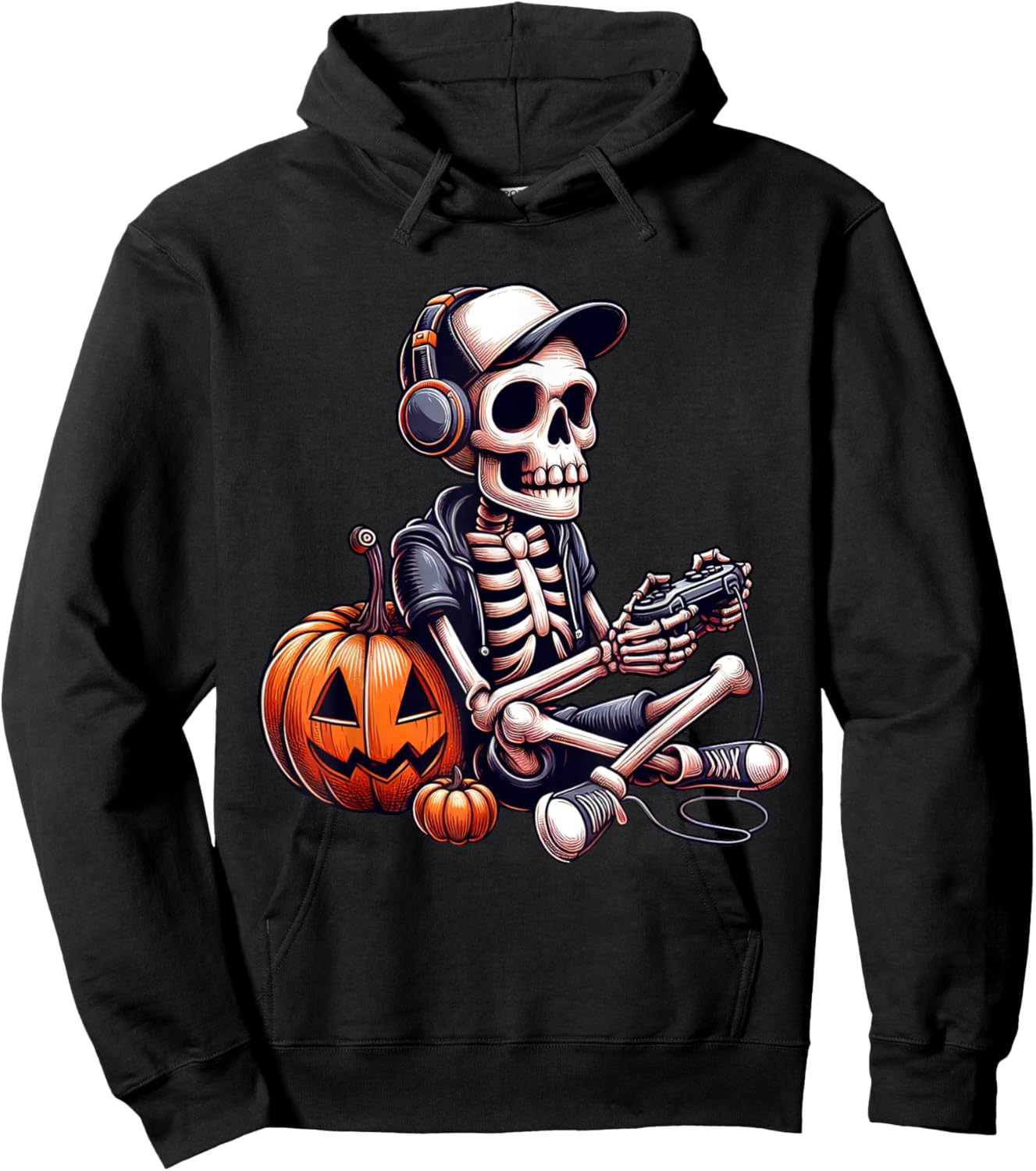 Funny Skeleton Playing Video Game Halloween Shirt Boys Gamer Hoodie - Hoodie | Black
