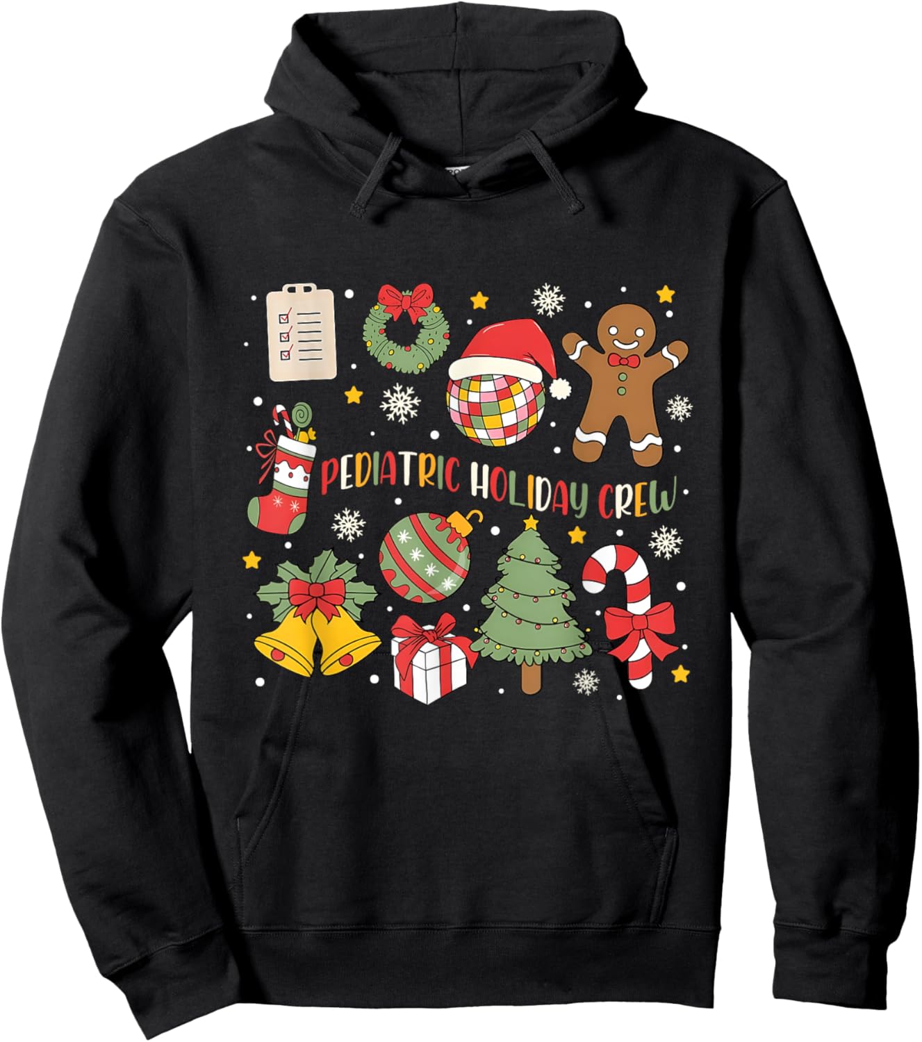 Nurse Nursing Pediatric Crew Holiday Christmas Retro Groovy Hoodie - Hoodie | Black