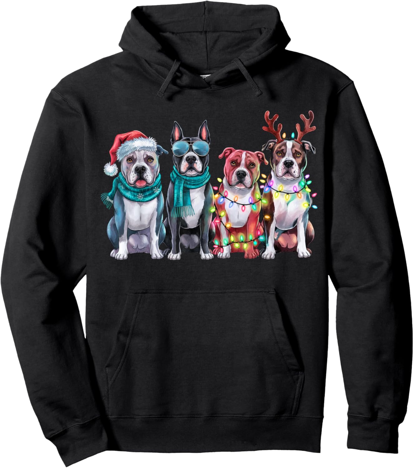 Pitbull Reindeer Christmas Lights Dog Lover Xmas Pajama Hoodie - Hoodie | Black