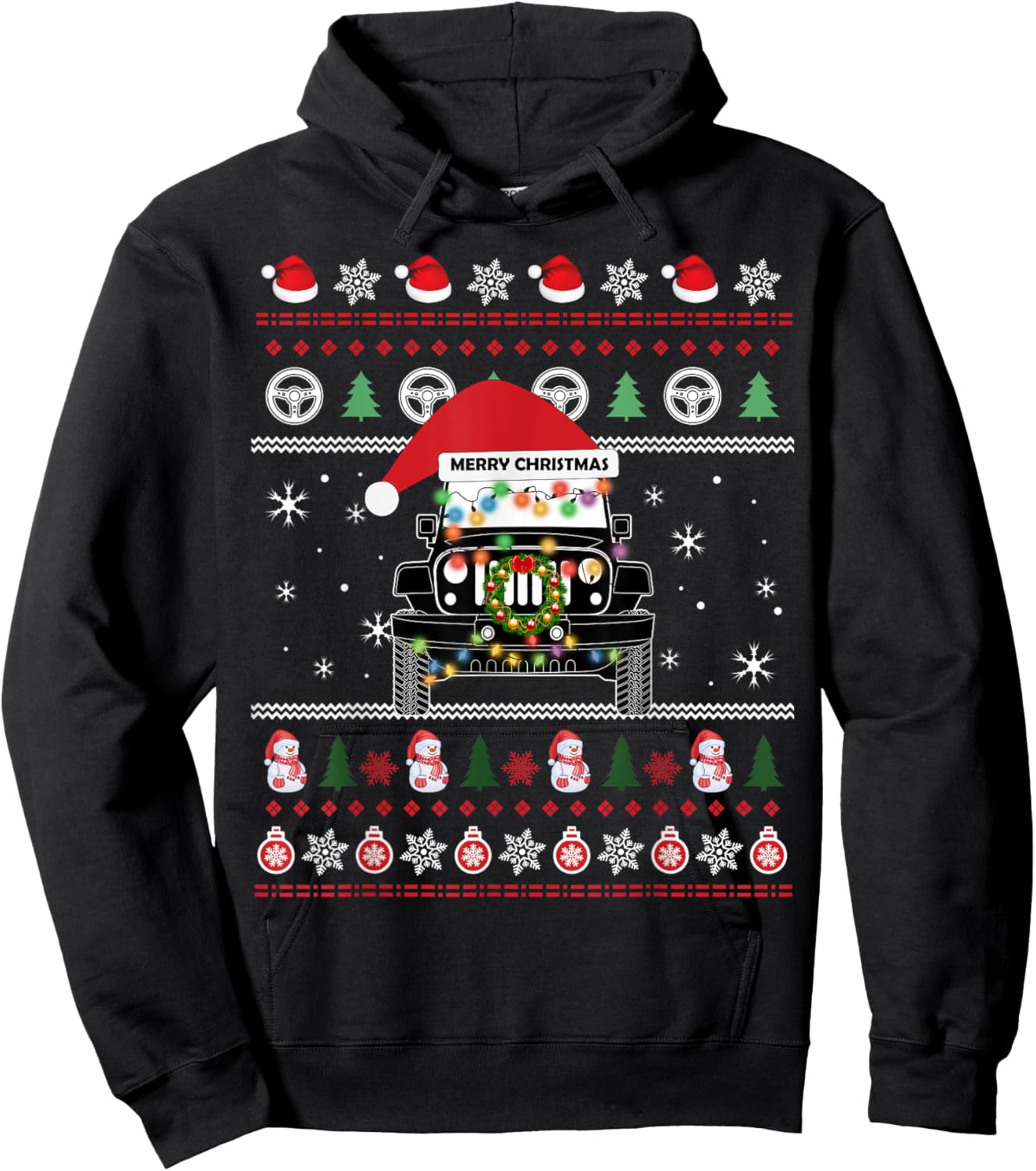 Merry Jeepmas Ugly Light Christmas Hoodie - Hoodie | Black