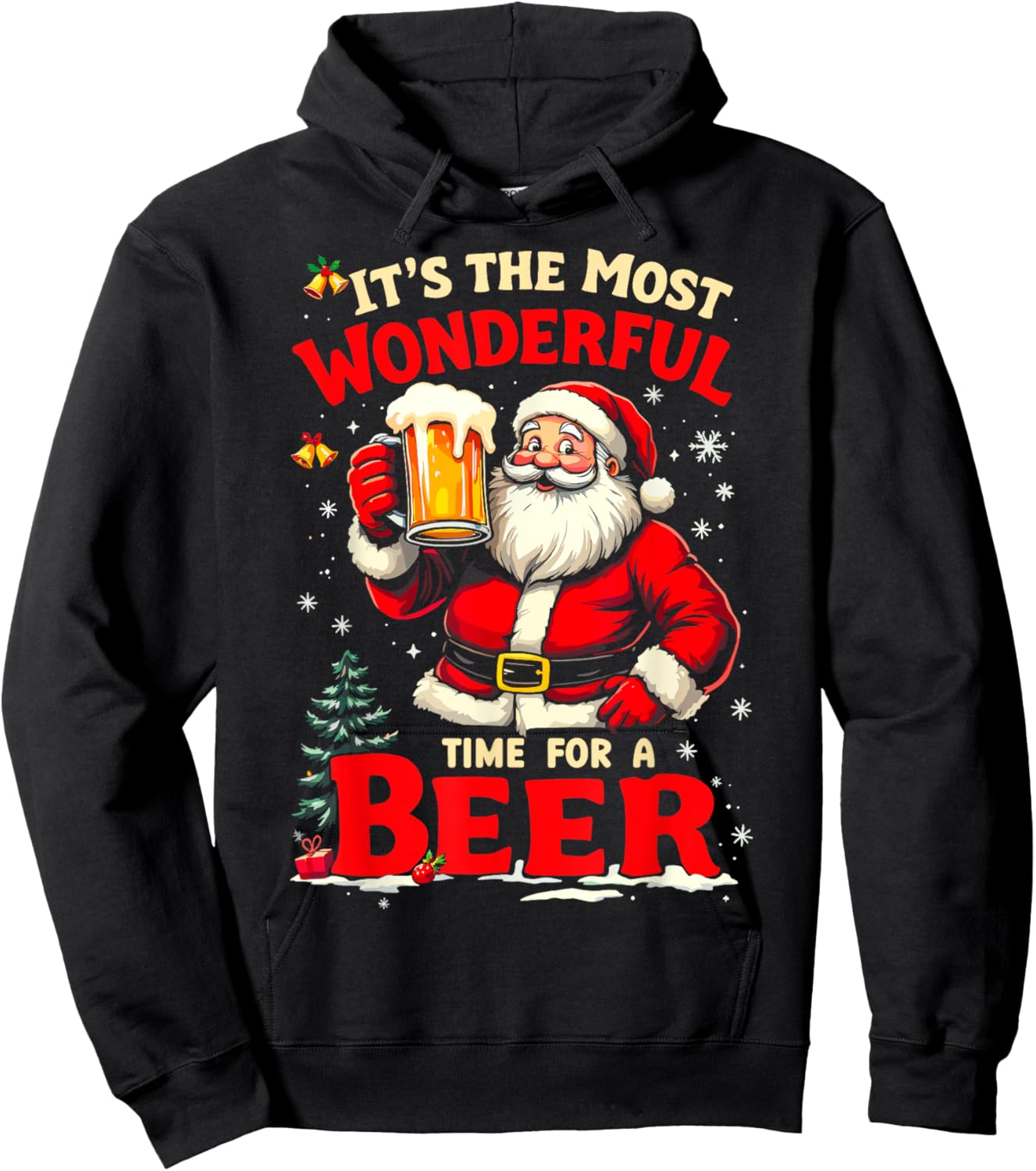 It's the Most Wonderful Time for a Beer Santa Christmas Hoodie - Hoodie | Black