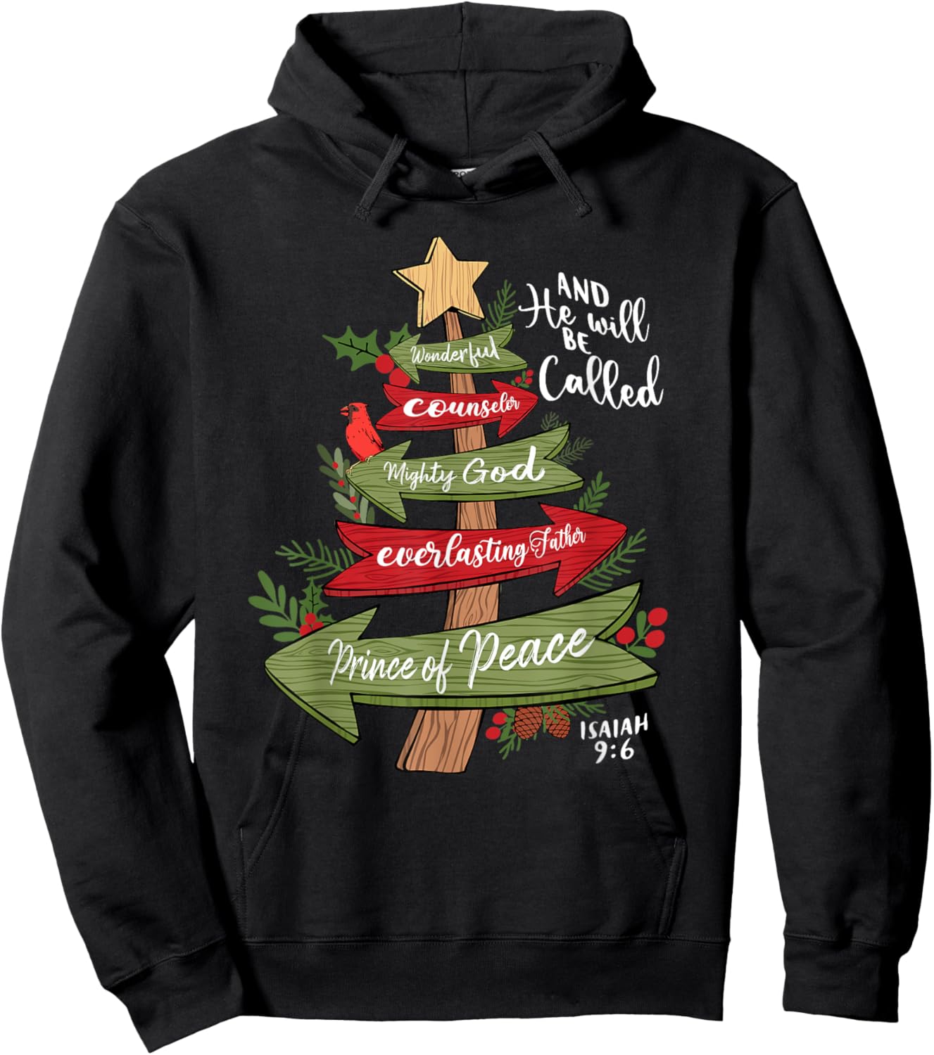 And He Will Be Called Christian Christmas Tree Jesus Bow Hoodie - Hoodie | Black