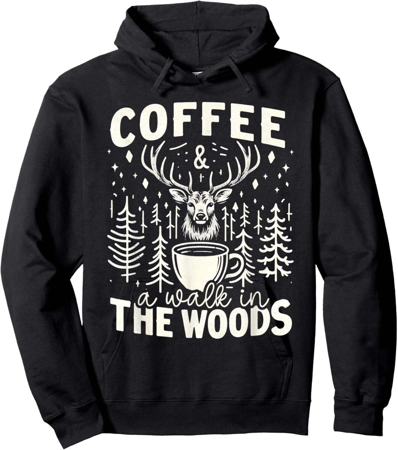 Rustic Coffee & Woods Deer Design Vintage Style Hoodie - Hoodie | Black