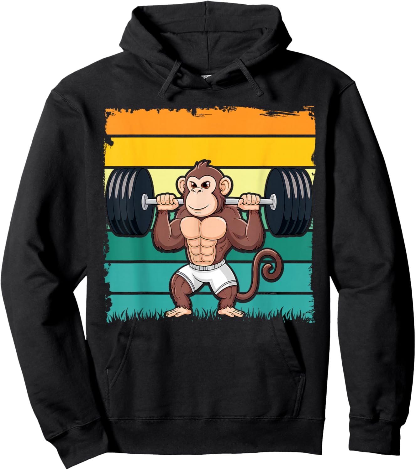 Cute Muscular Monkey Weightlifting Funny Workout Hoodie - Hoodie | Black
