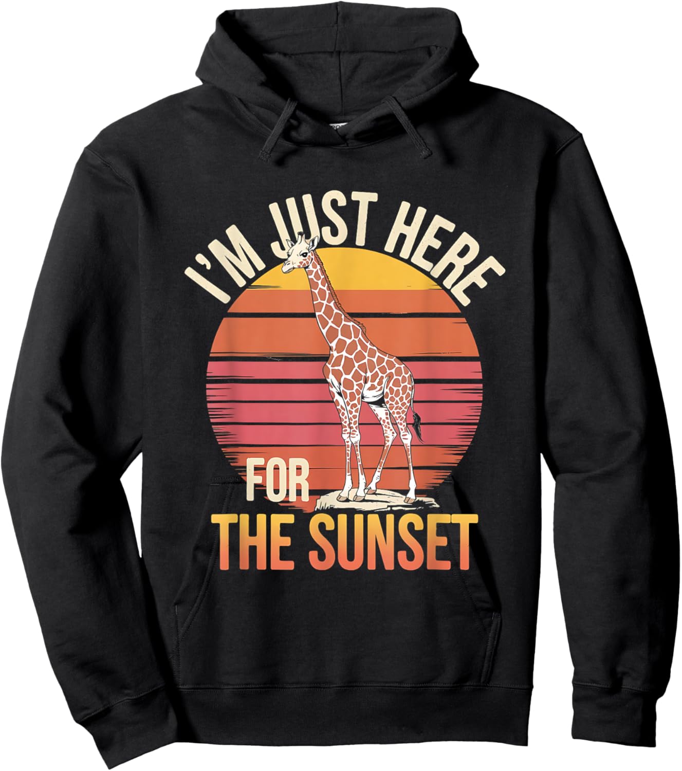 I'm Just Here For the Sunset Giraffe Retro Safari Art Hoodie - Hoodie | Black