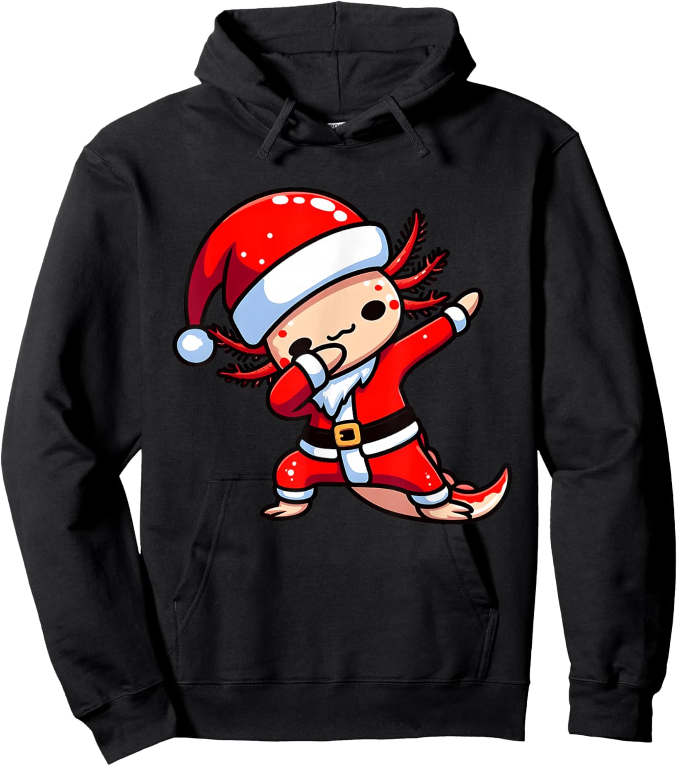 Dabbing Axolotl Santa Claus Hat Kids Boys Christmas Pajama Hoodie - Hoodie | Black