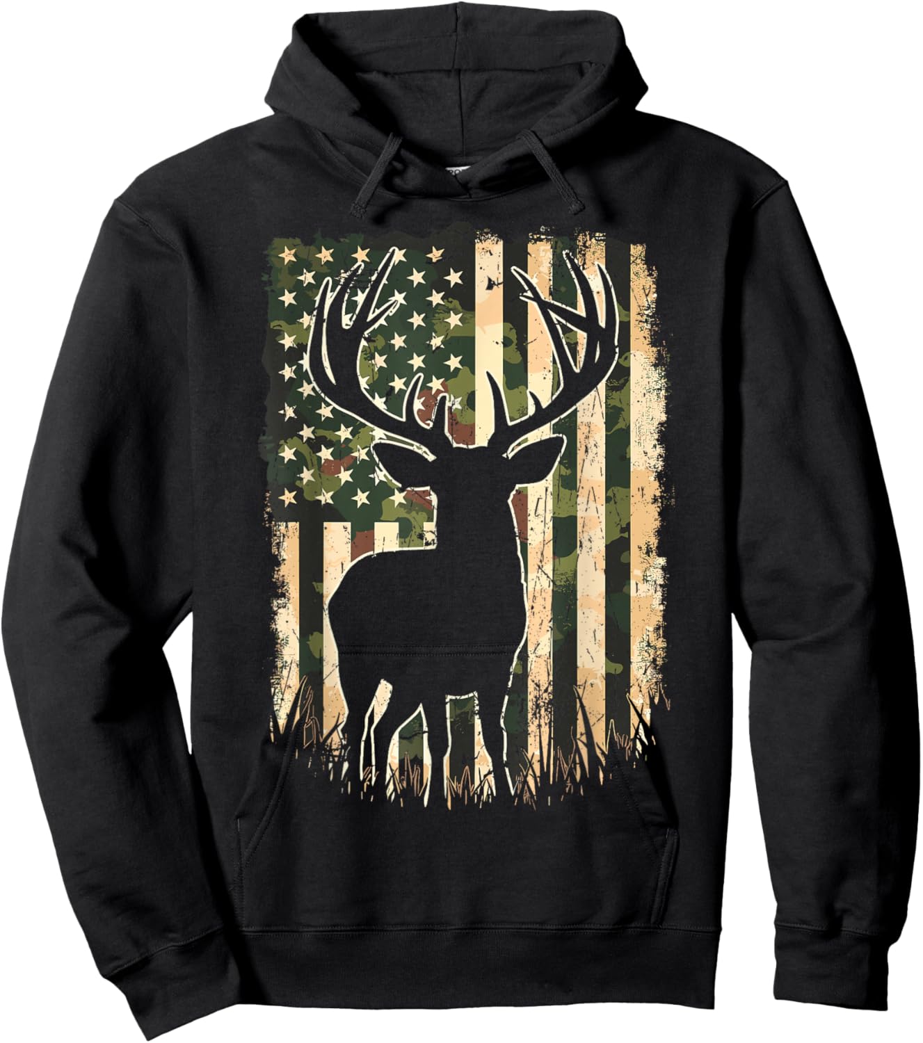 Camo US Flag Deer Hunting Camoflage Hunter Hoodie - Hoodie | Black