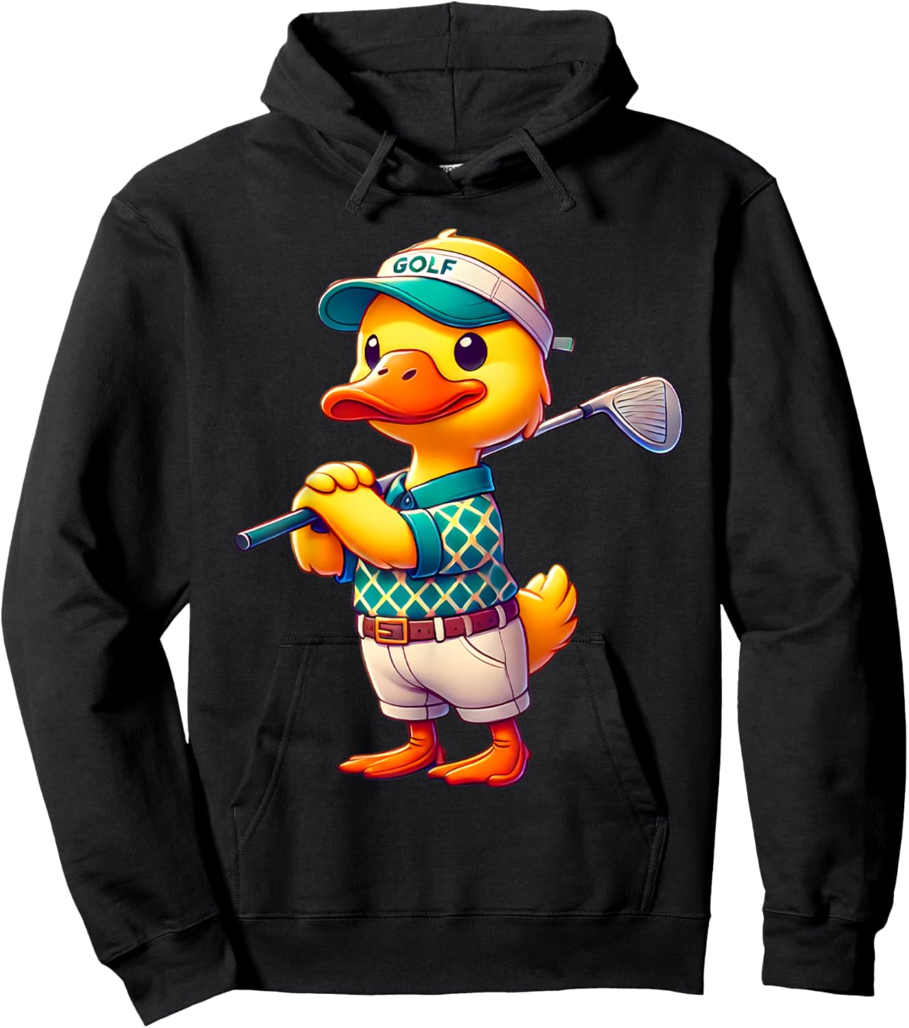 Cute Duck Playing Golf Golfer Golfing Men Women Kids Hoodie - Hoodie | Black