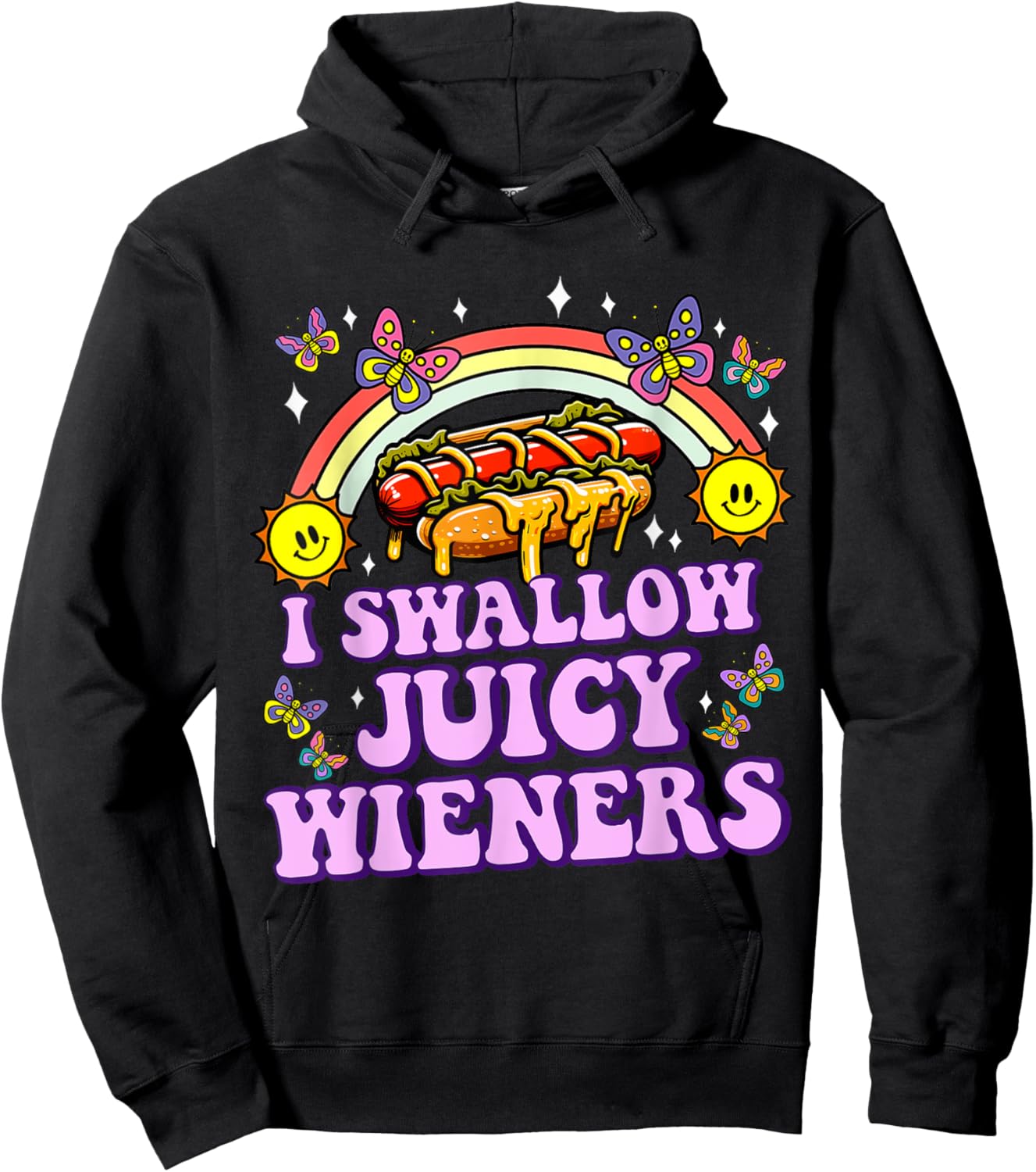 I Swallow Juicy Wiener Funny Inappropriate Adult Humor Women Hoodie - Hoodie | Black
