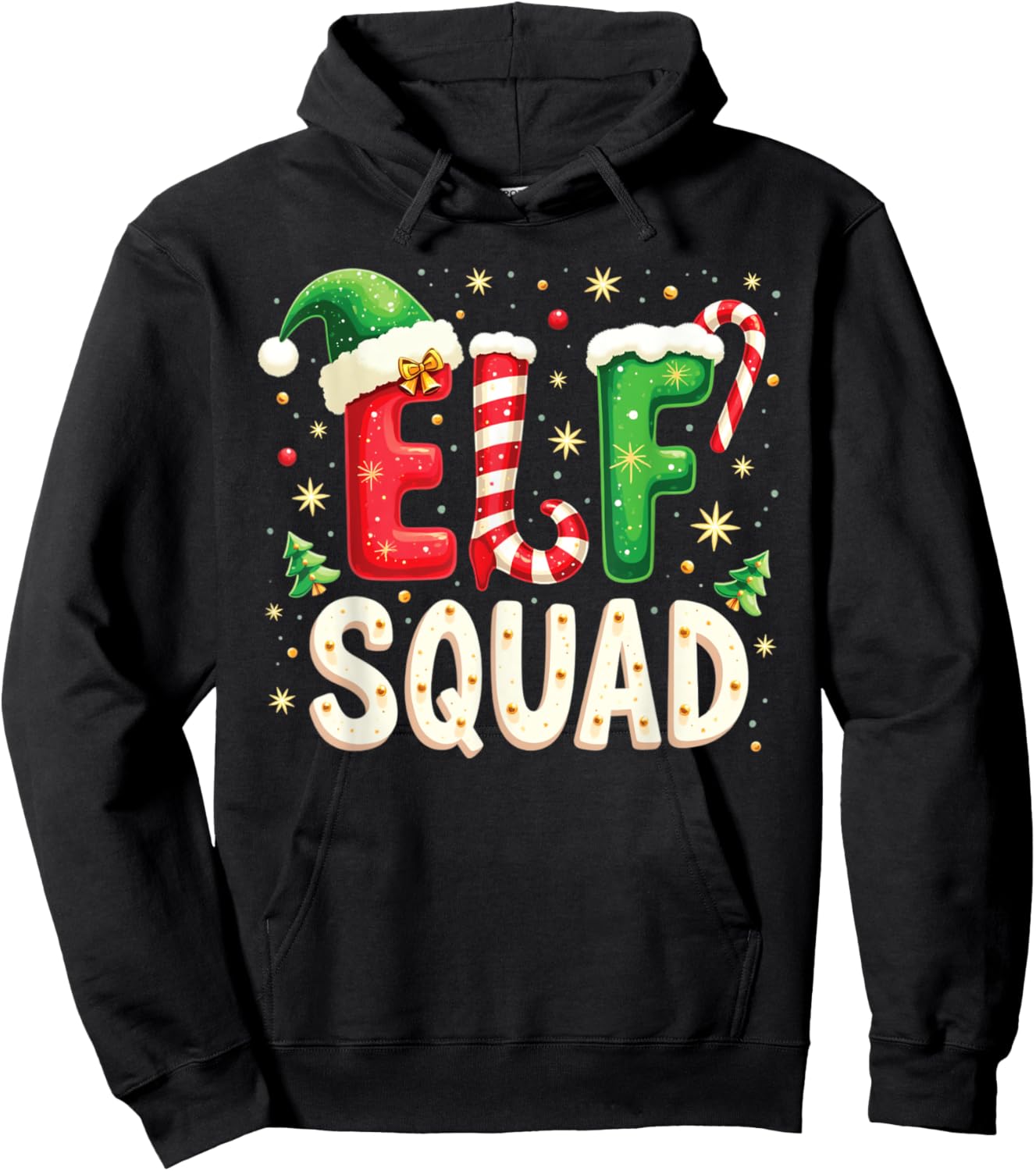 Elf Family Christmas Matching Pajamas Men Women Elf Squad Hoodie - Hoodie | Black