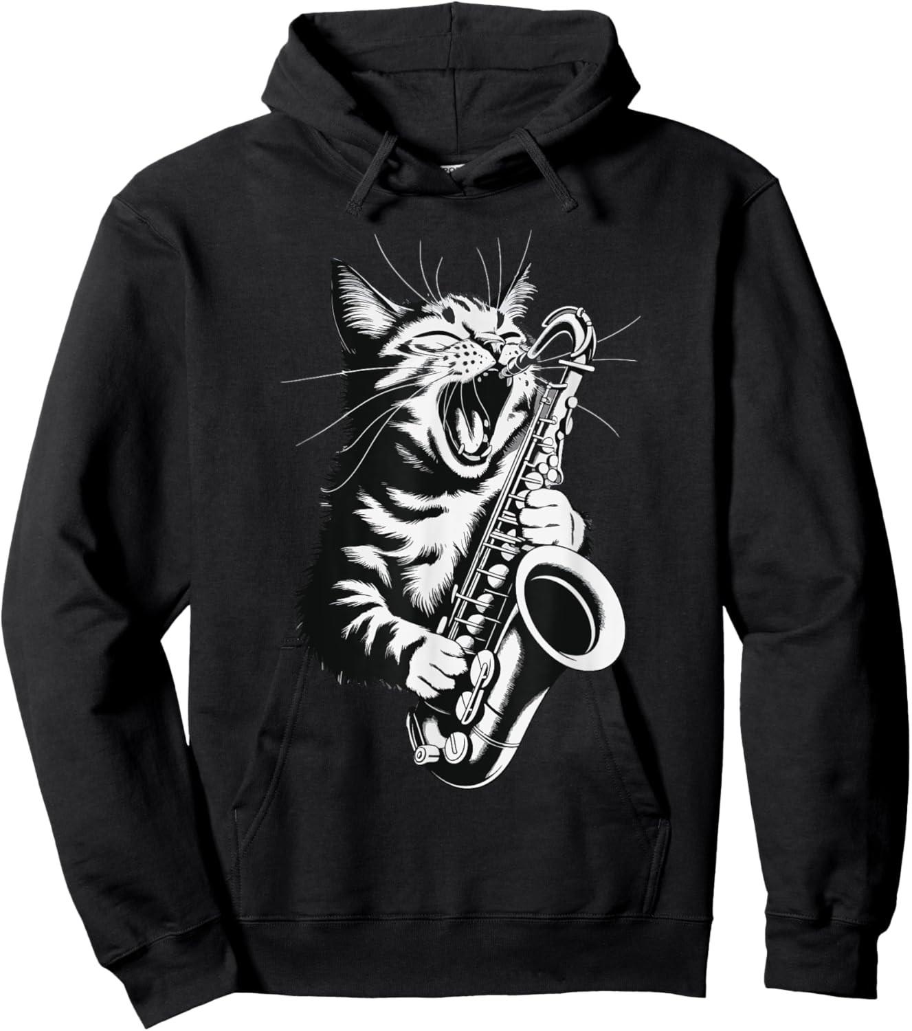 Cat Playing Saxophone Men Women Girls Kids Hoodie - Hoodie | Black