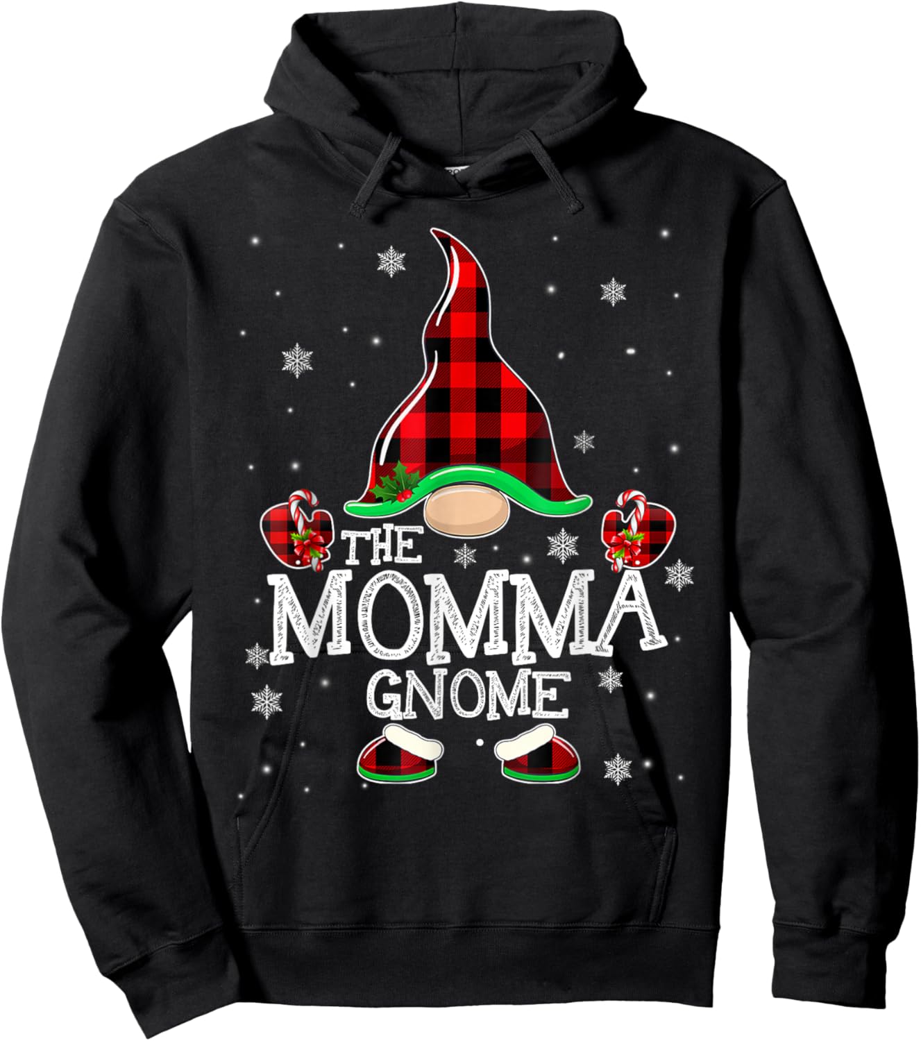 Momma Gnome Buffalo Plaid Matching Family Christmas Pajama Hoodie - Hoodie | Black