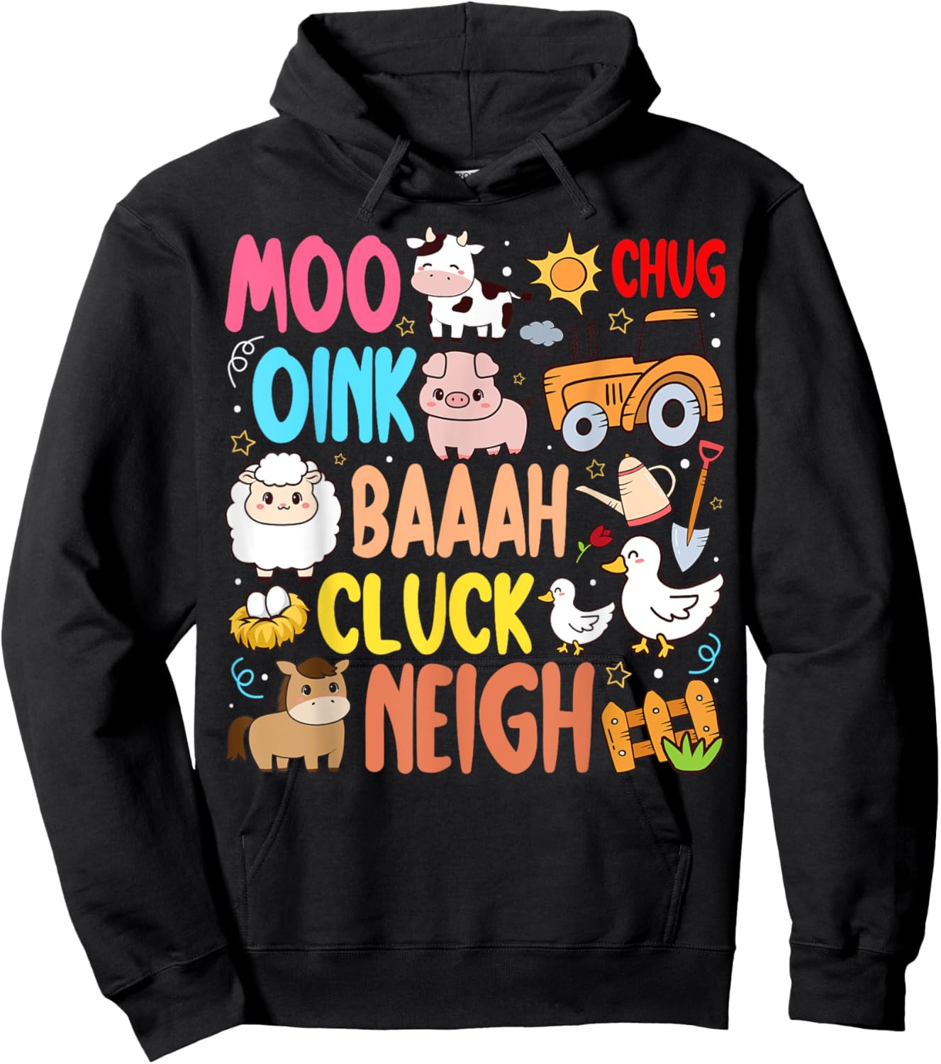 Farm Animals Sounds Oink Baa Neigh Cluck Moo Toddler Farmer Hoodie - Hoodie | Black