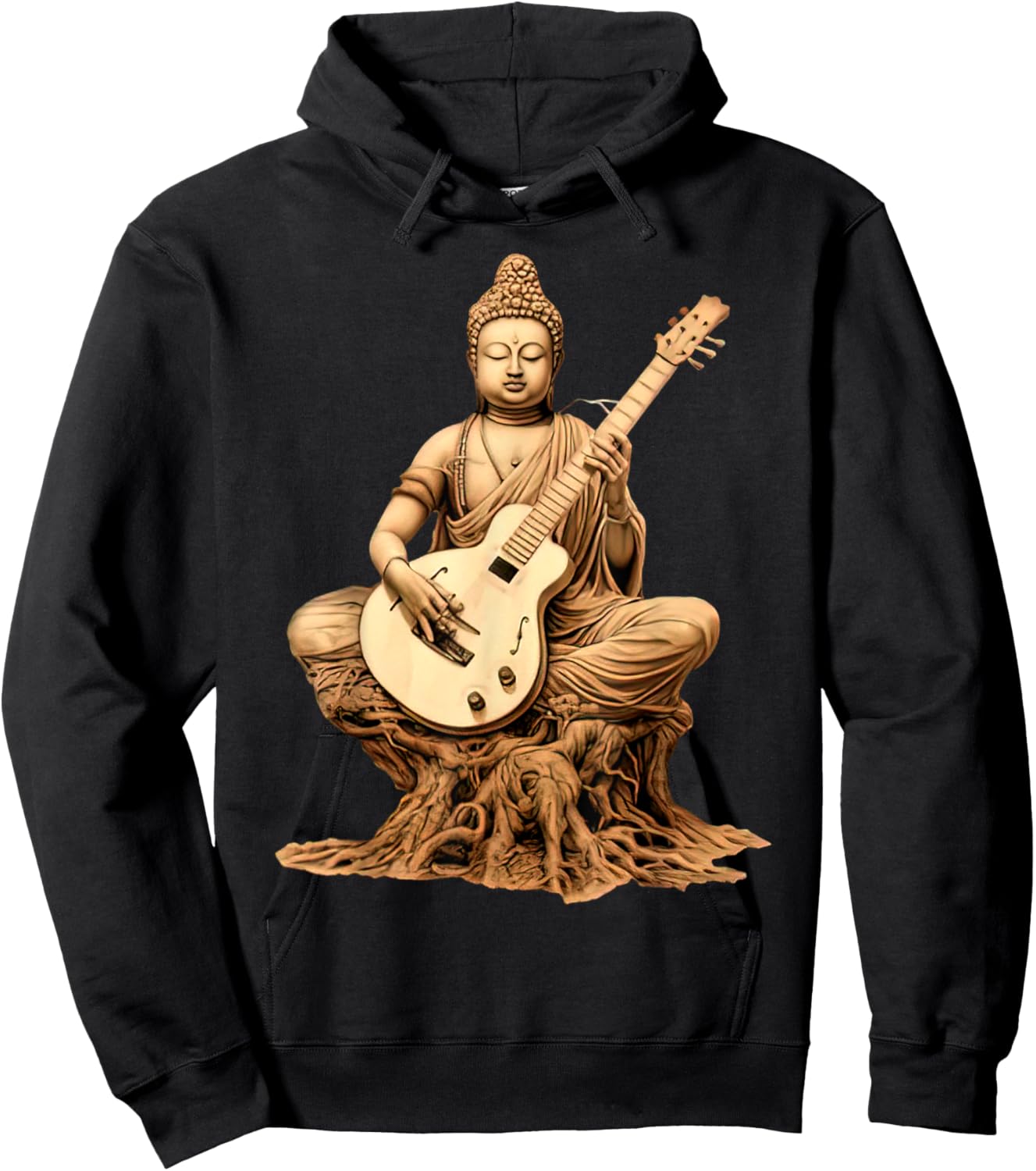 Vintage Buddha Playing Guitar Yoga Buddhist Yogi Music Lover Hoodie - Hoodie | Black