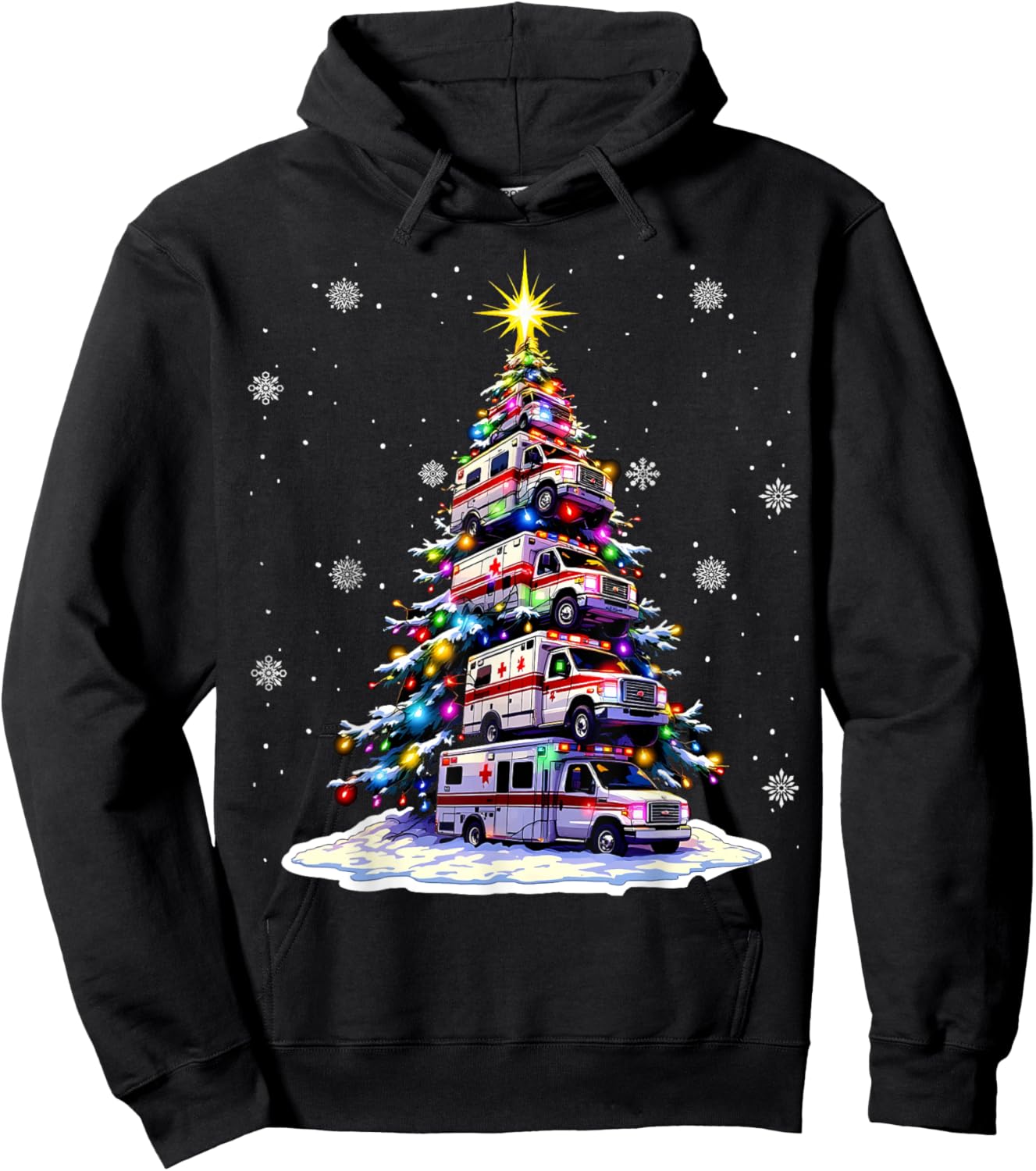 Ambulance Christmas Tree Funny Holiday EMS Medical Workers Hoodie - Hoodie | Black