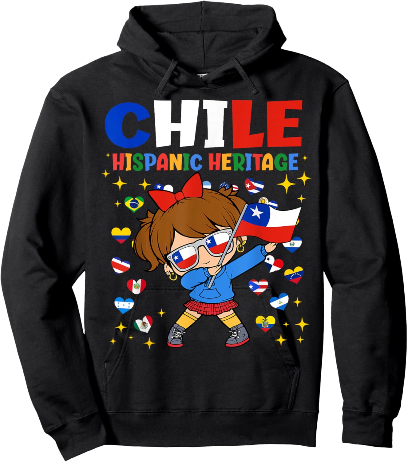 Hispanic Heritage Month Chile Flag Chilean Girl Kids Hoodie - Hoodie | Black