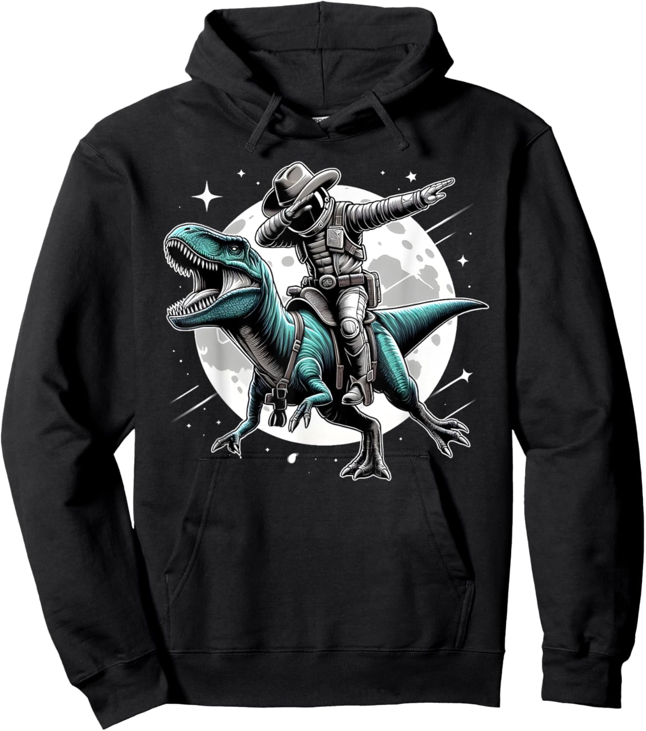 Dabbing Astronaut Cowboy T-Rex Dinosaur Space Halloween Hoodie - Hoodie | Black