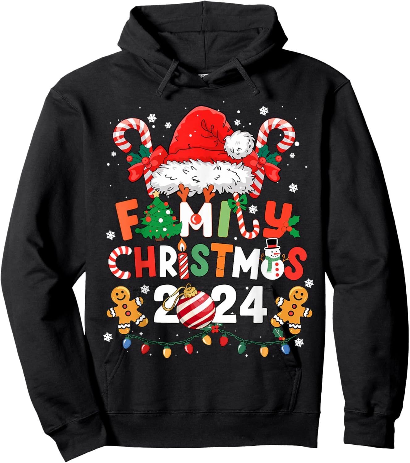 Family Christmas 2024 Kids Mom Dad Family Matching Christmas Hoodie - Hoodie | Black