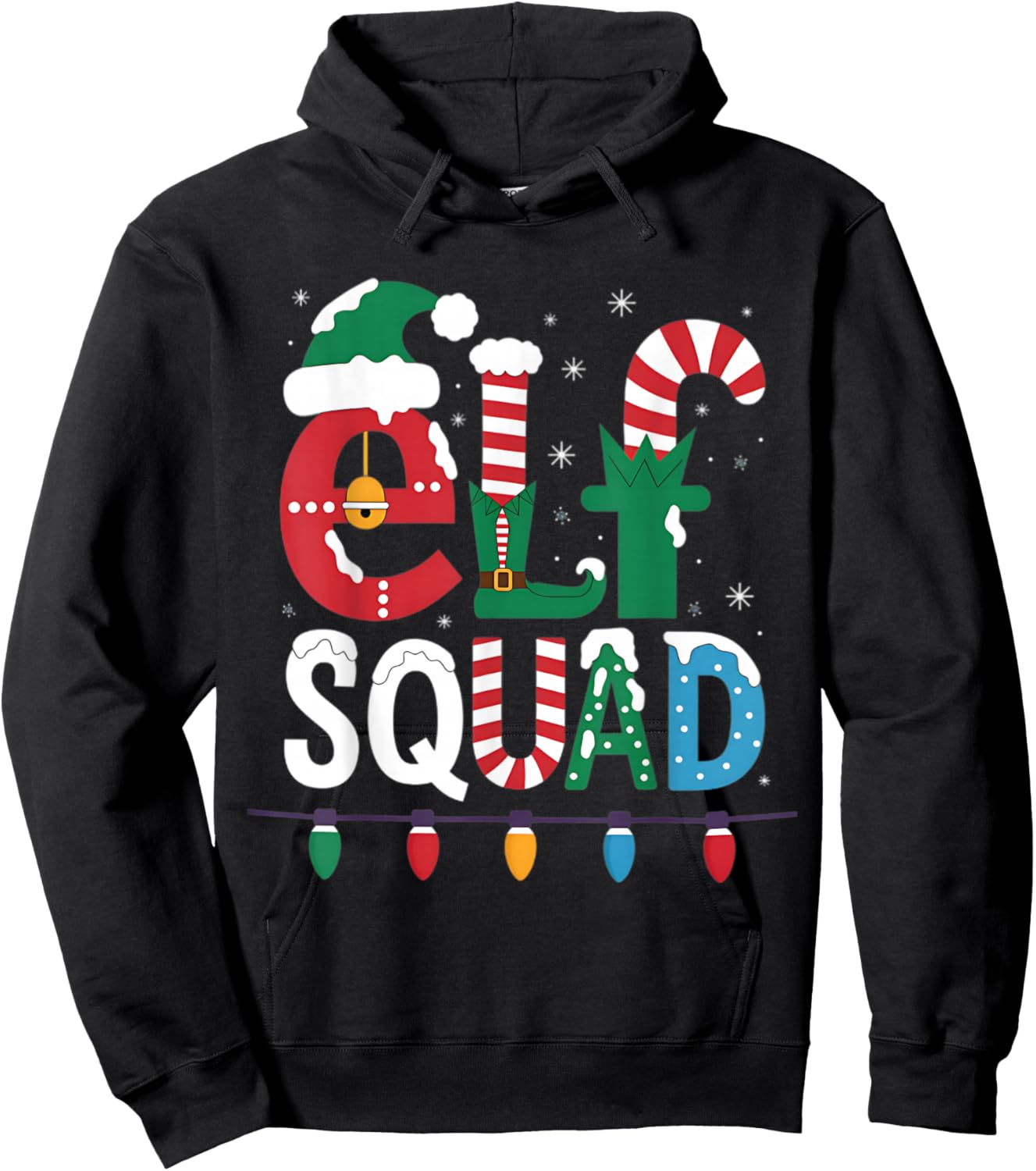 Elf Family Christmas Matching Pajamas Xmas Elf Squad Hoodie - Hoodie | Black