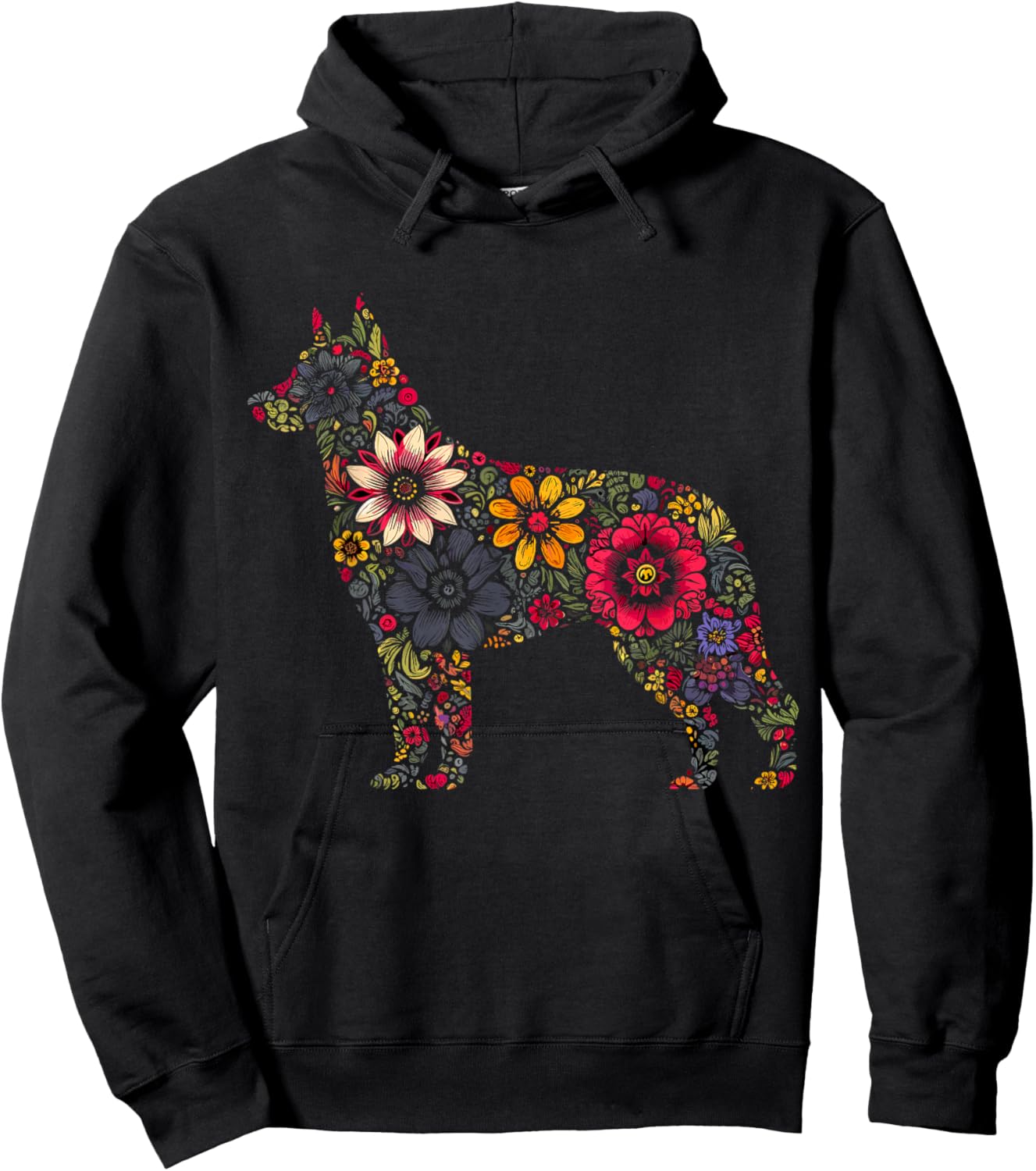 Floral German Shepherd Hoodie - Hoodie | Black
