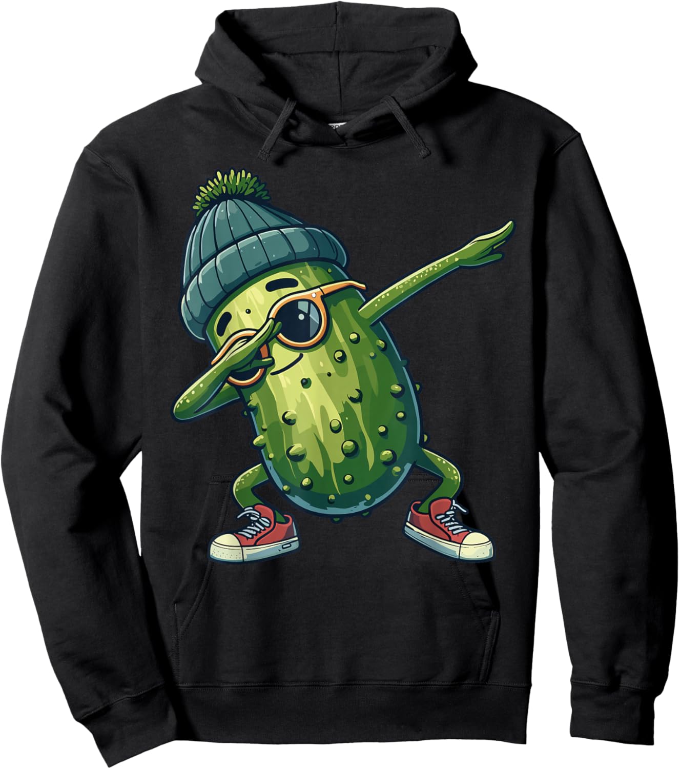 Pickle Cucumber Funny National Pickle Day Dabbing Pickle Dancing Cucumber , -Adults & Kids, Grey, Small, Short Sleeve, , Fun, Humorous, Modern, Cotton, Machine Wash, All Seasons Hoodie - Hoodie | Black