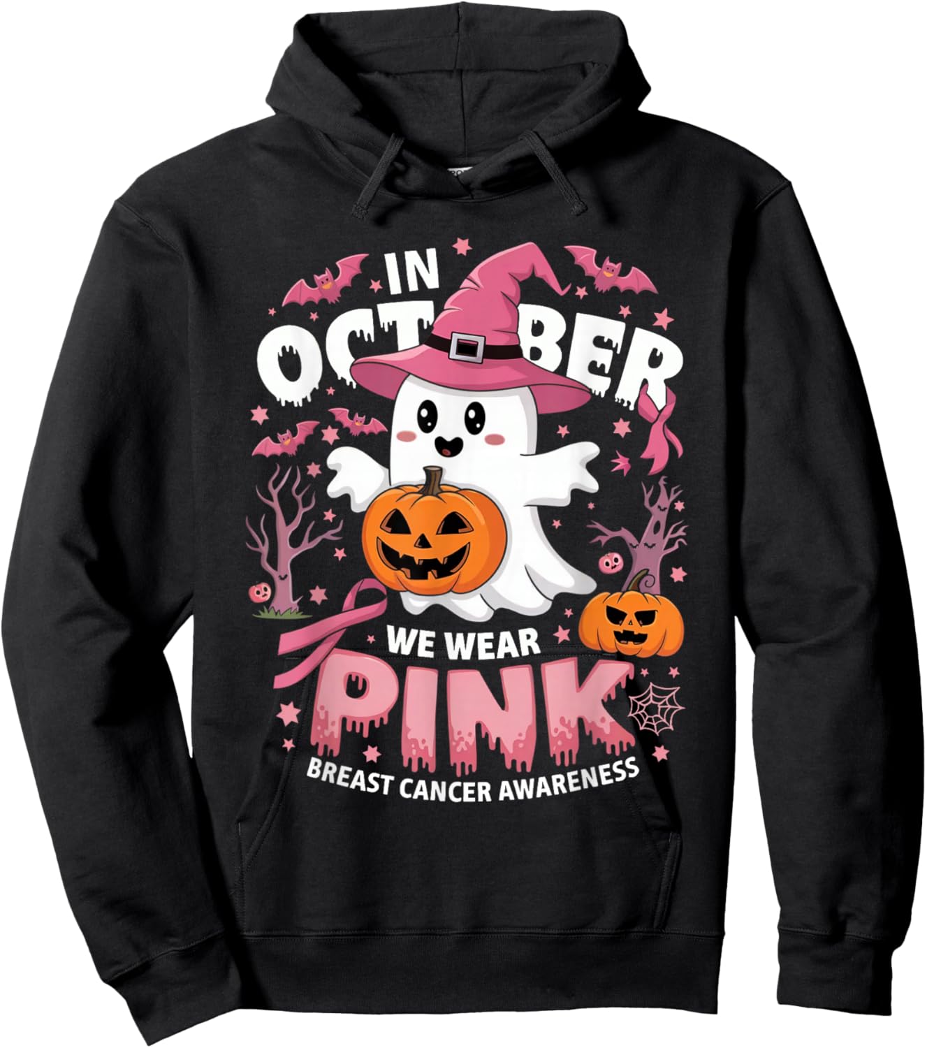 In October We Wear Pink Halloween Breast Cancer Hoodie - Hoodie | Black