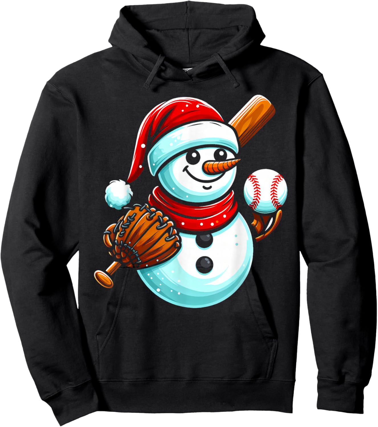 Baseball Snowman Santa Hat Christmas Xmas Boys Girls Kids Hoodie - Hoodie | Black