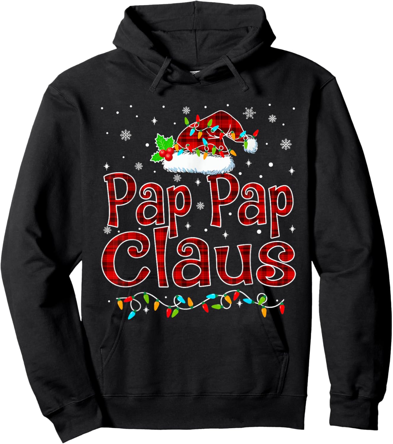 Pap Pap Claus Christmas Pajama Matching Family Xmas Lights Hoodie - Hoodie | Black