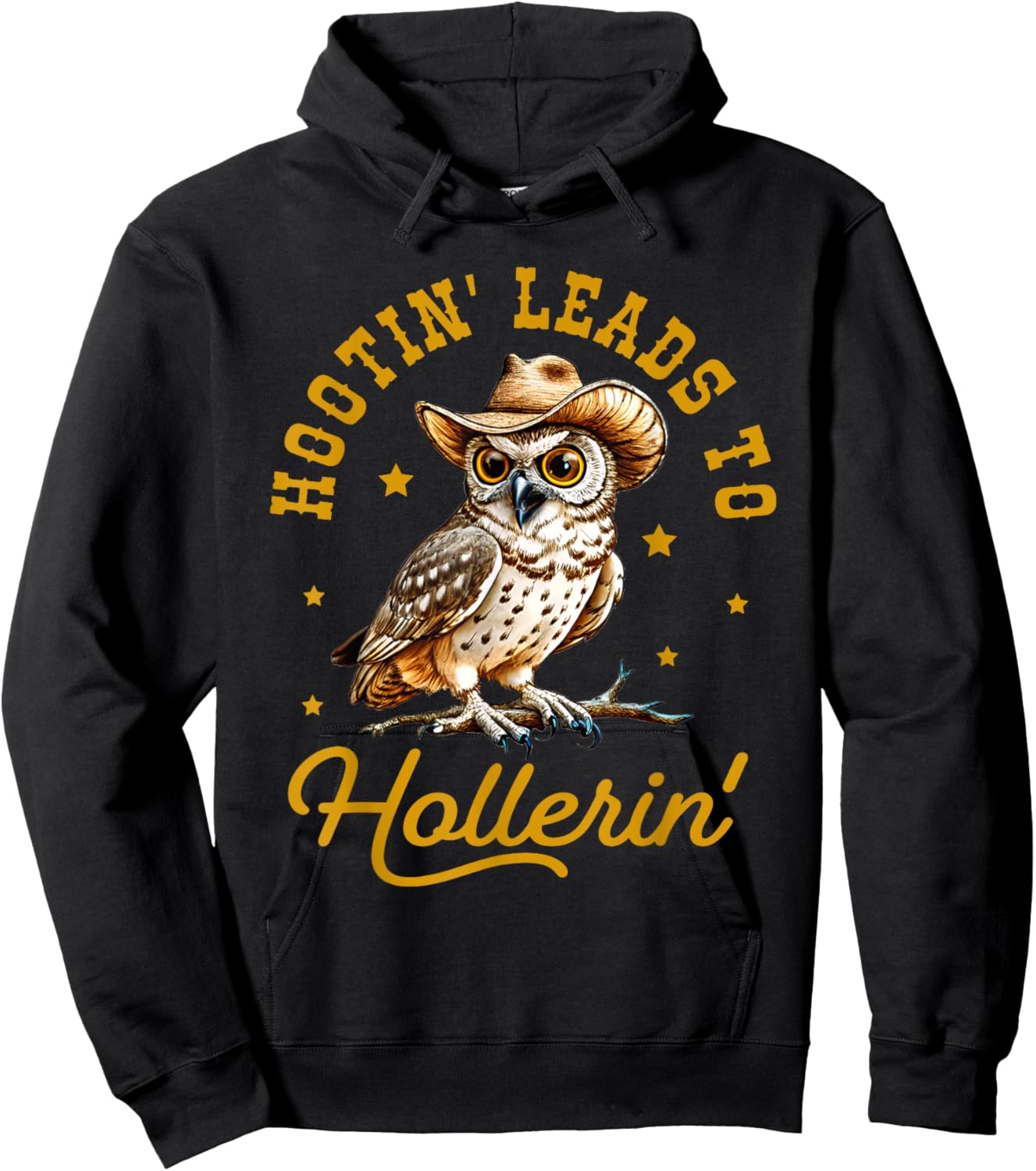 Hootin' Leads to Hollerin, Owl Vintage Sayings, Trendy Funny Hoodie - Hoodie | Black