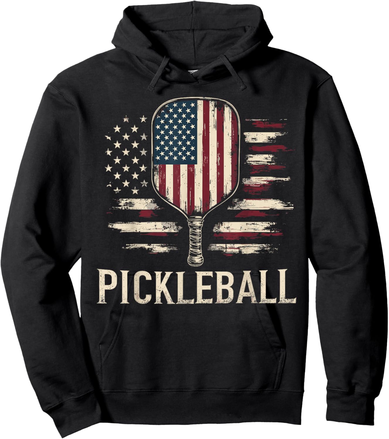Pickleball Player US Flag Retro Paddleball Hoodie - Hoodie | Black