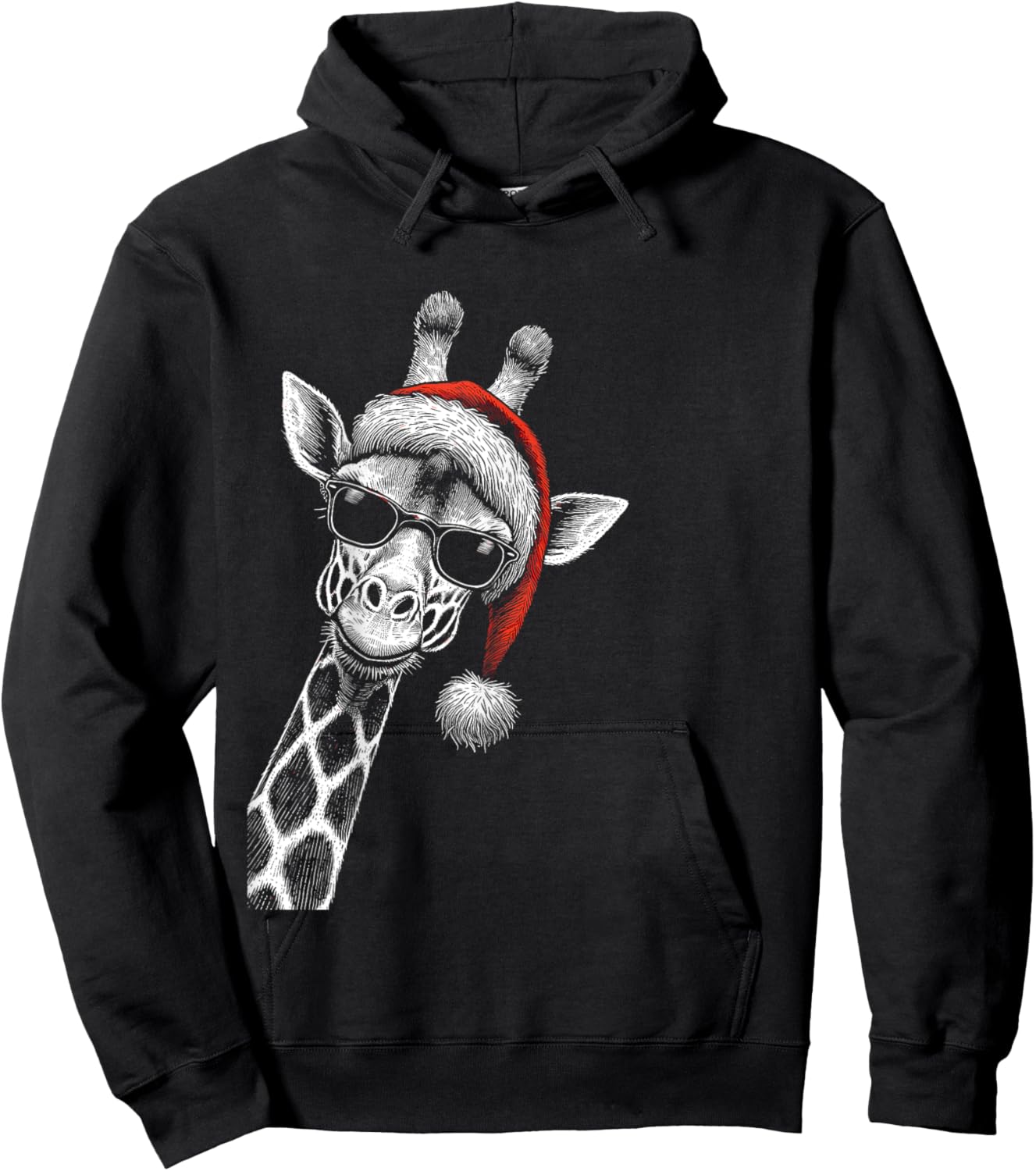 Giraffe Christmas Santa Hat Pajama Funny Giraffe Xmas Hoodie - Hoodie | Black