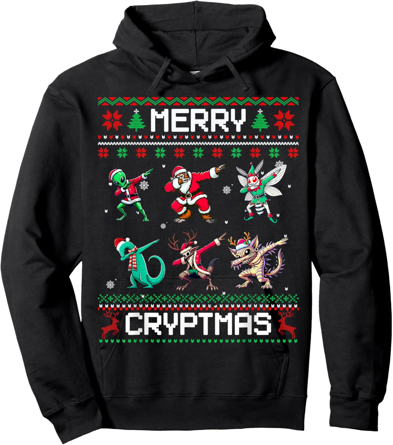 Merry Cryptmas Dabbing Cryptid Ugly Christmas Sweater Hoodie - Hoodie | Black