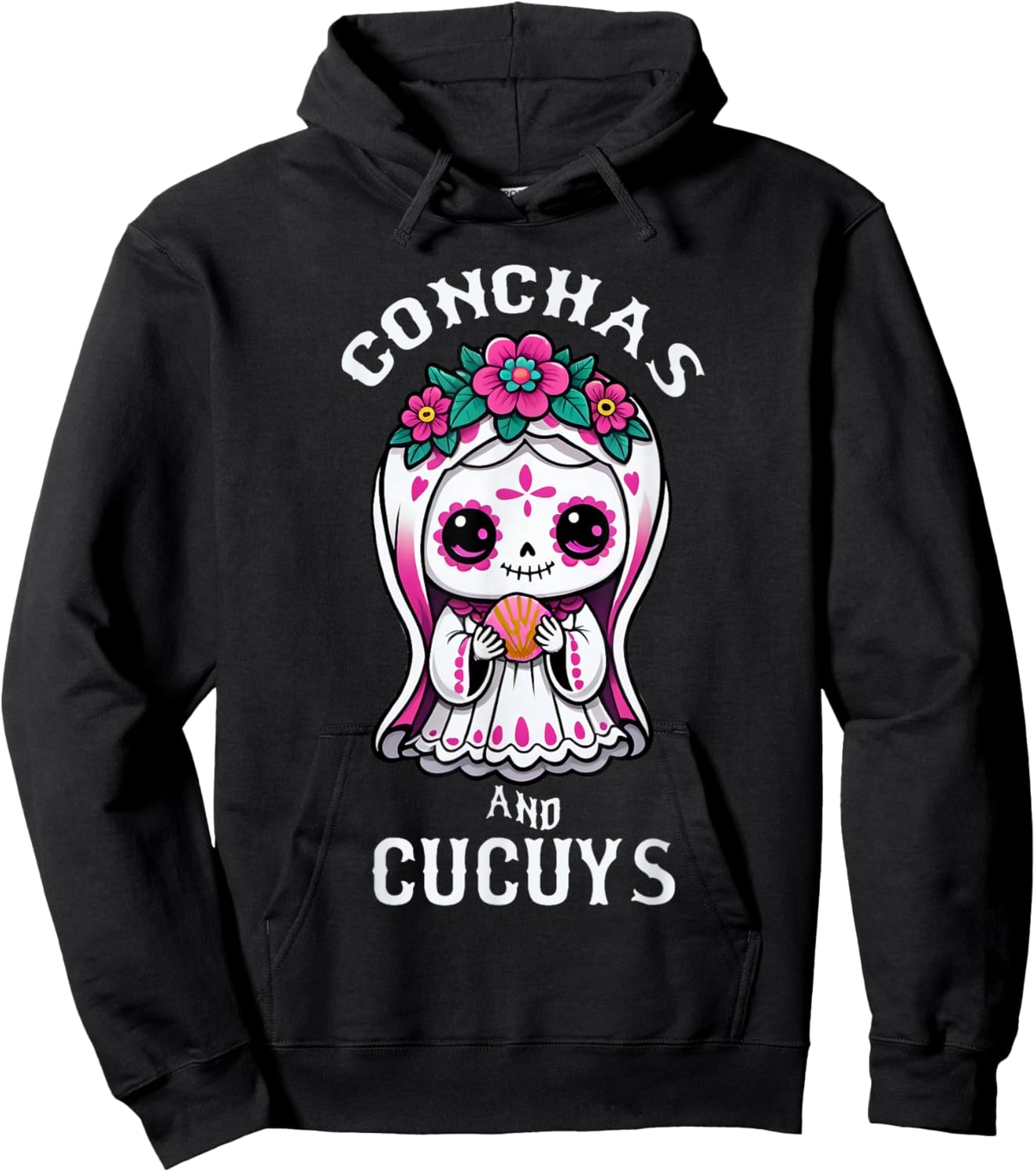 Conchas and Cucuys Mexican Halloween Ghost Concha Costume Hoodie - Hoodie | Black
