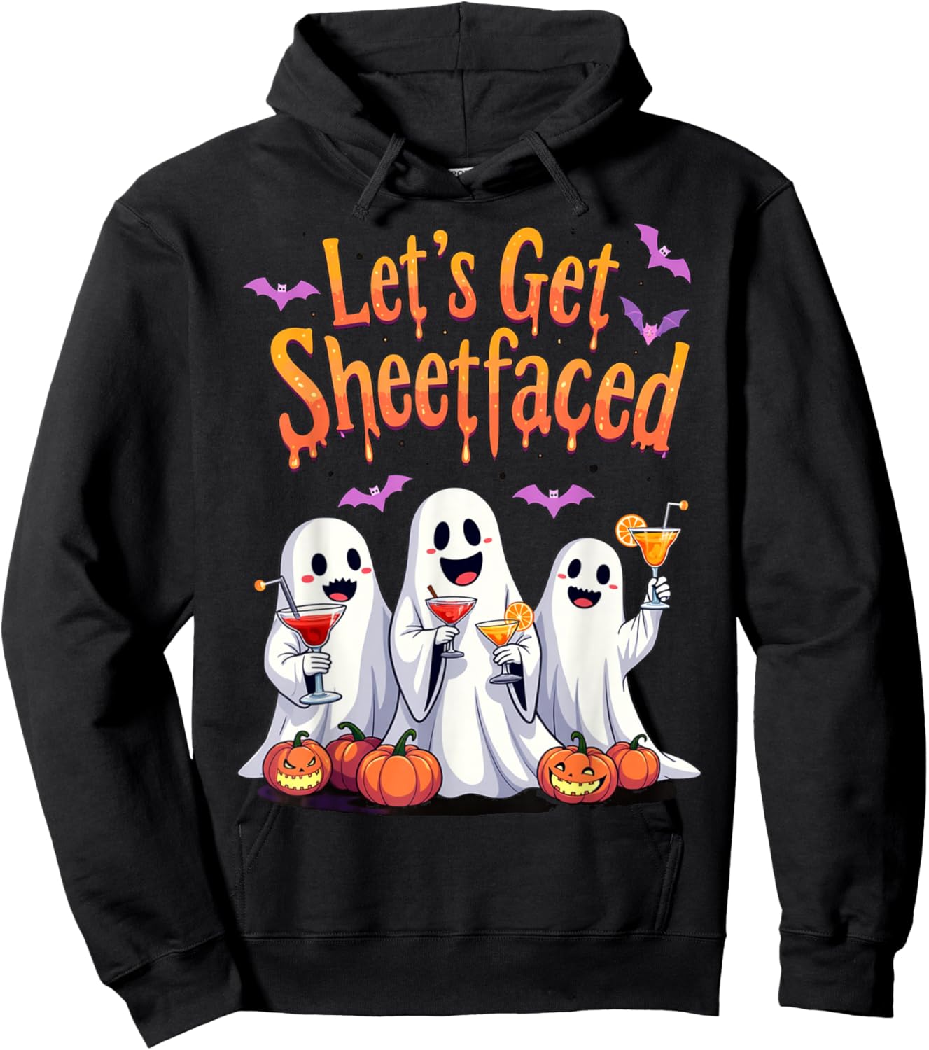 Let's Get Sheet Faced Cute Funny Ghost Drinking Halloween Hoodie - Hoodie | Black
