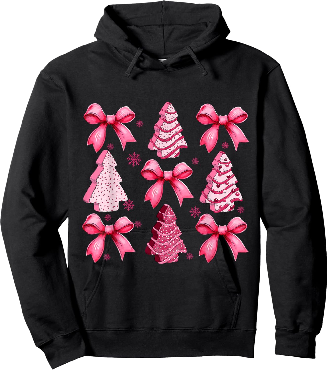 Pink Debbie Tree Cake Coquette Bow Xmas Matching Family Hoodie - Hoodie | Black