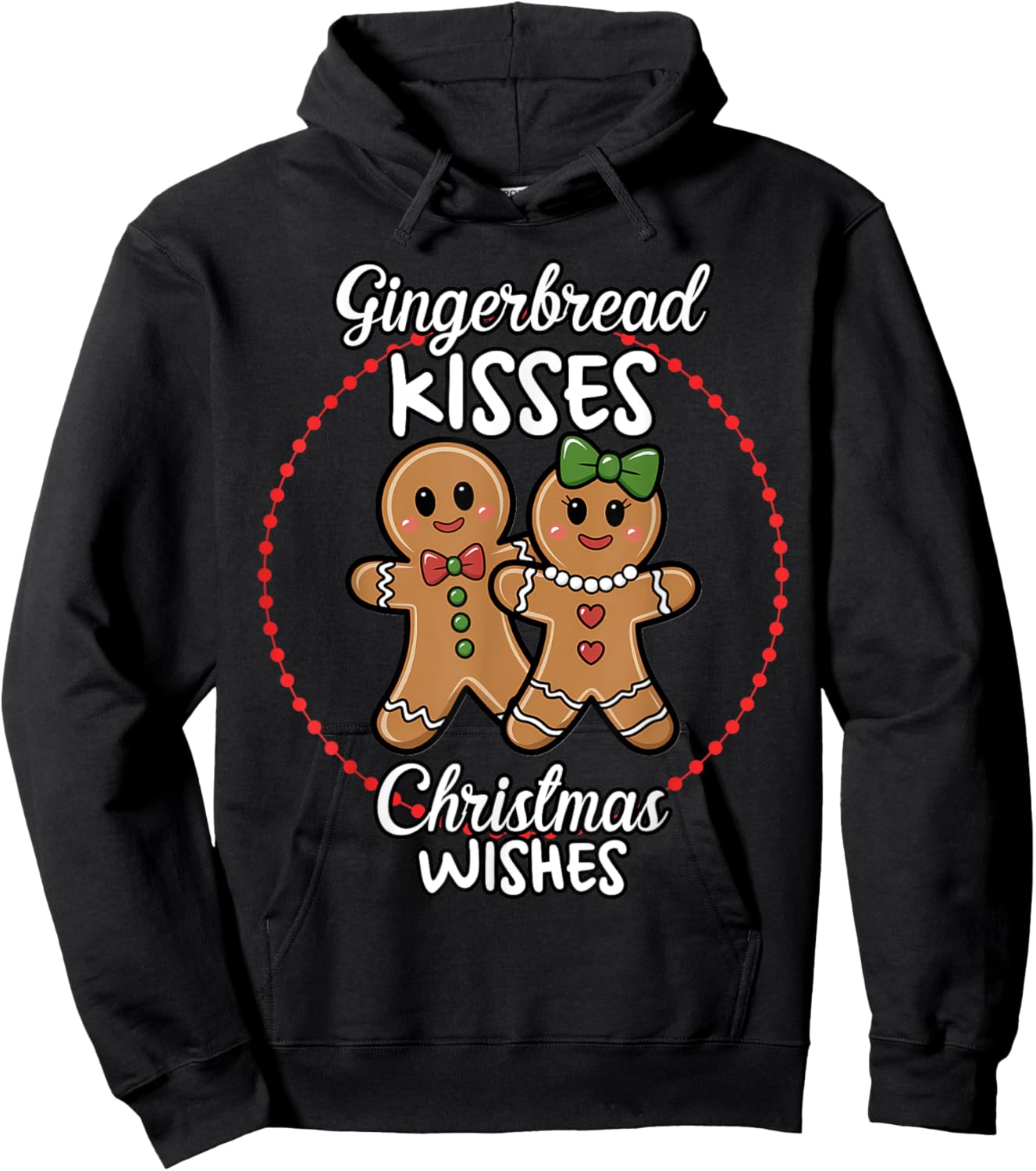 Gingerbread Kisses Christmas Wishes Cute Holiday Hoodie - Hoodie | Black