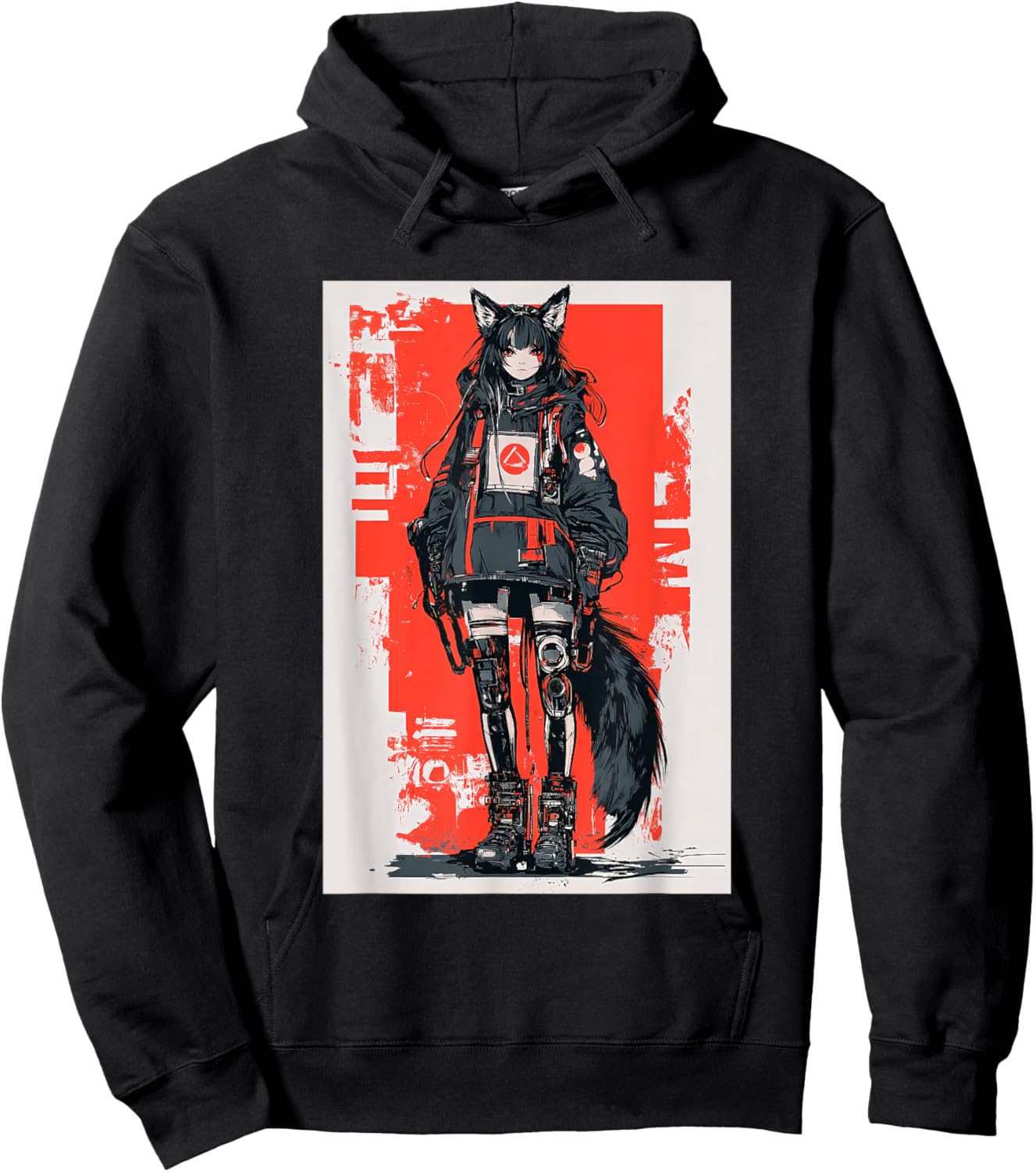Anime Manga Cyberpunk Aesthetic Techwear Harajuku Kitsune Hoodie - Hoodie | Black