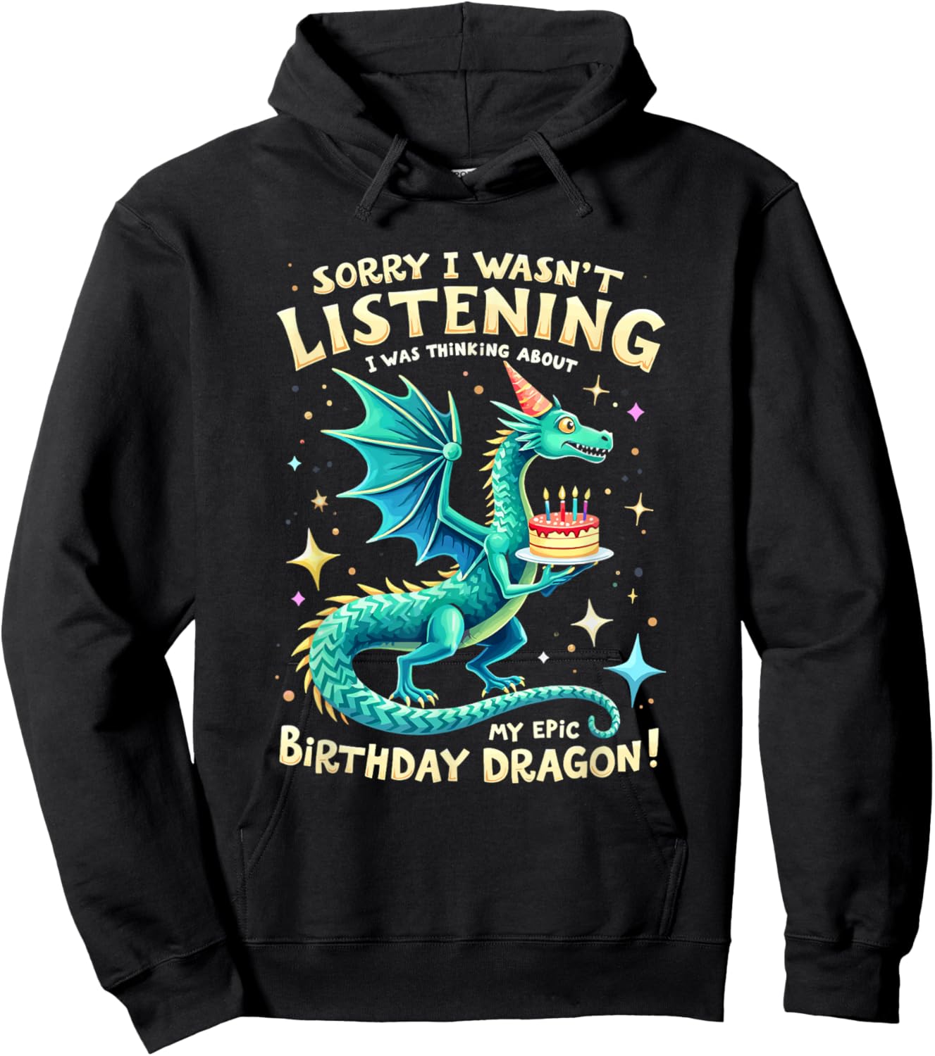 Whimsical Celebrations Epic Birthday Dragon Fantasy Hoodie - Hoodie | Black