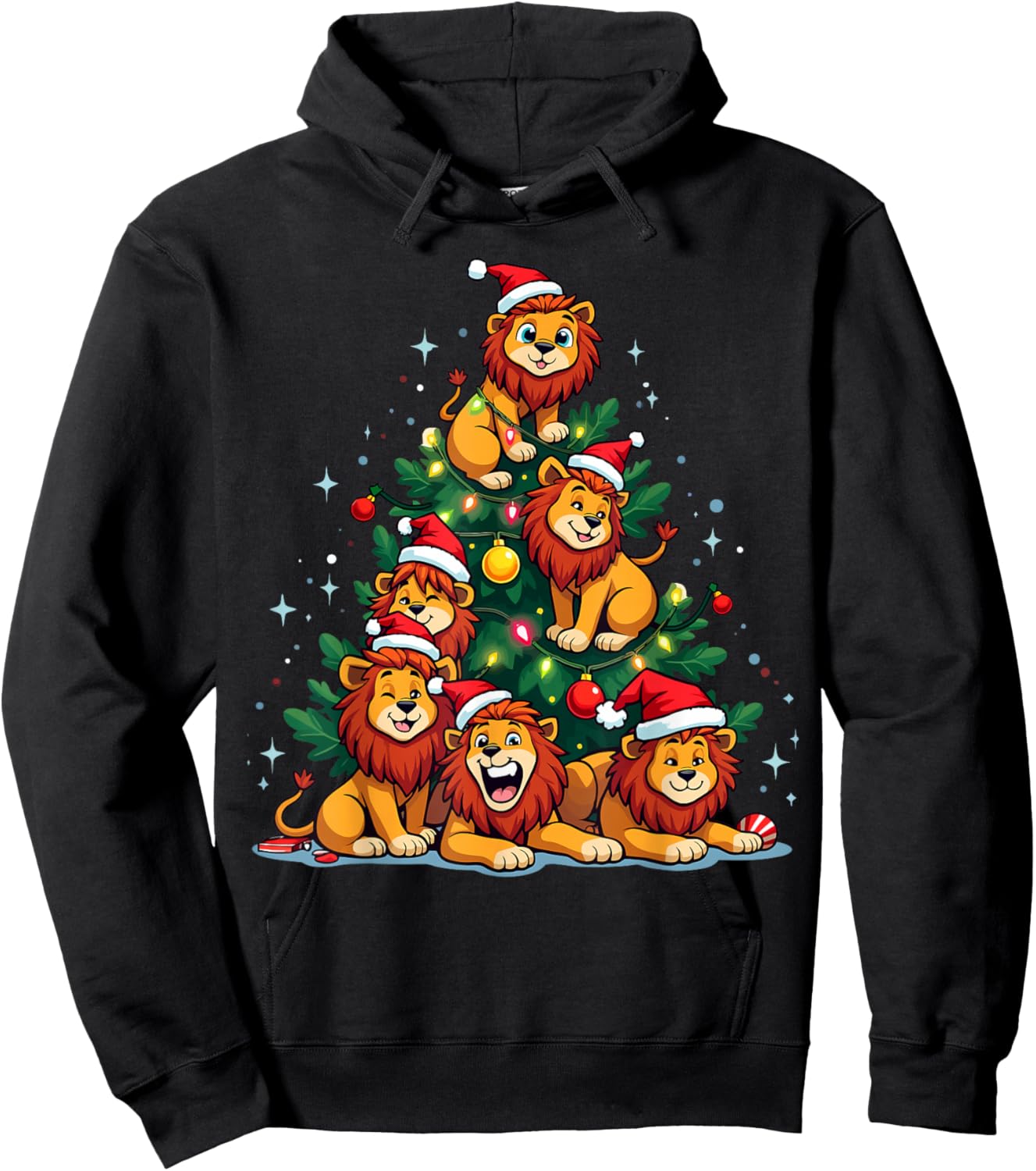 Lion Christmas Tree Funny Holiday Cute Lion Hoodie - Hoodie | Black