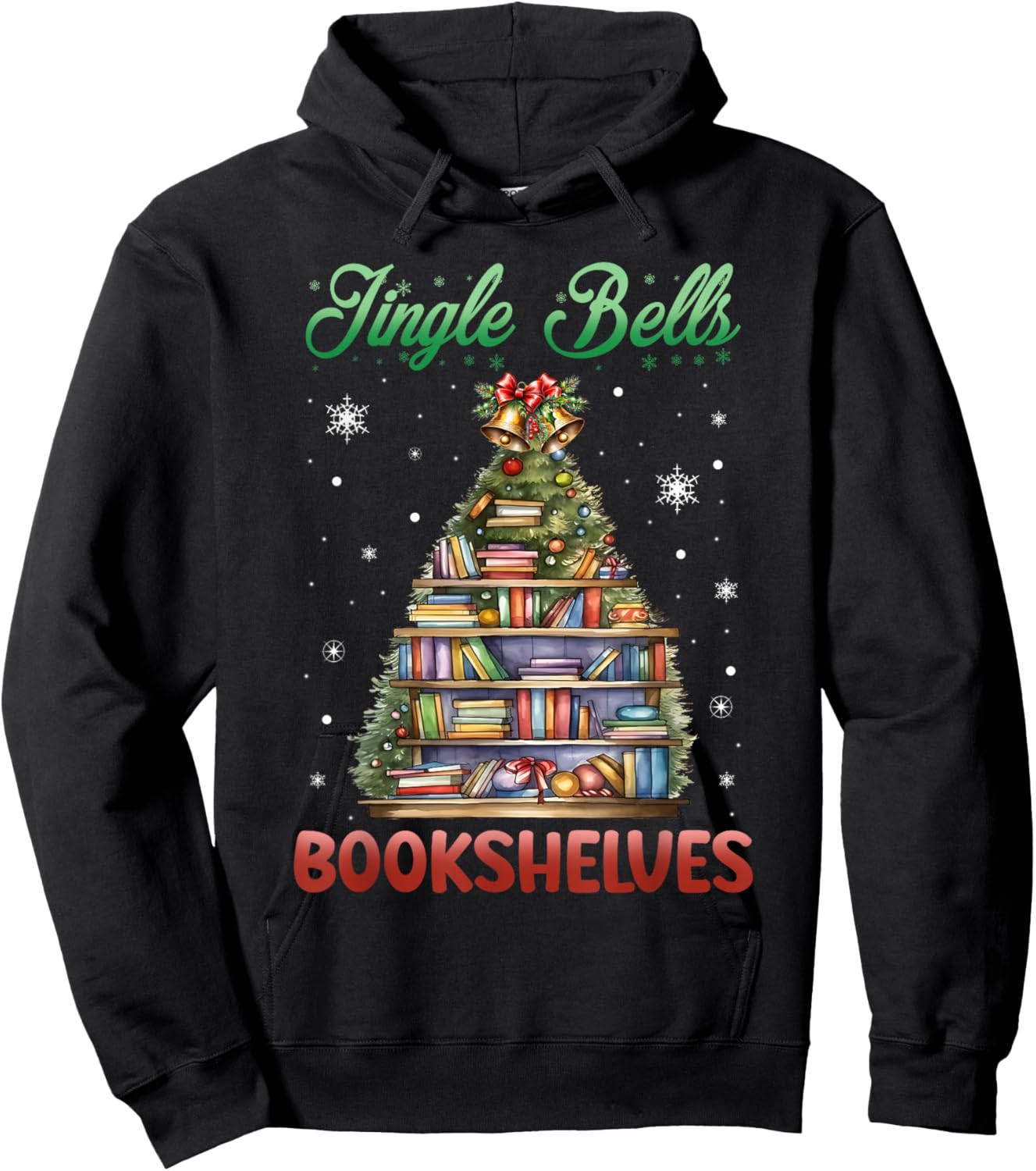 Jingle Bells Bookshelves Christmas Bookworm Librarian Hoodie - Hoodie | Black