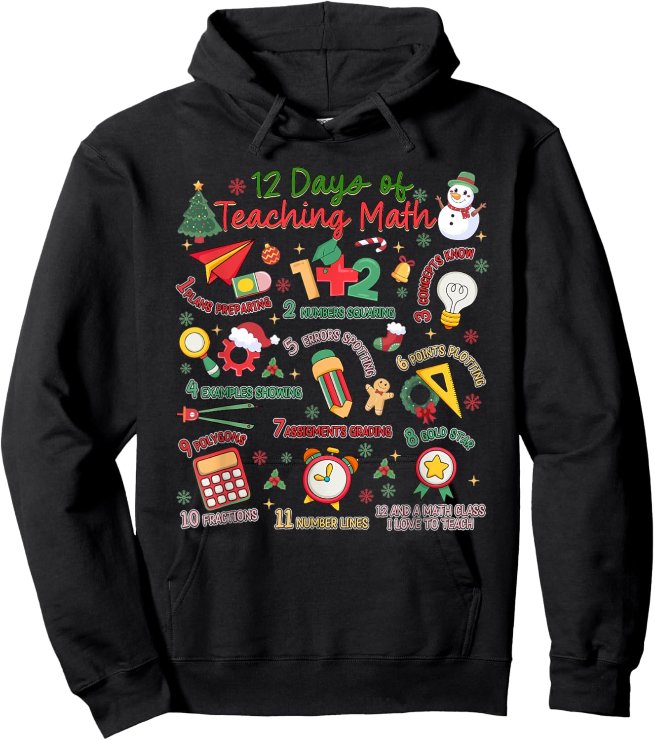 12 Days of Math Teacher Christmas Holiday Hoodie - Hoodie | Black
