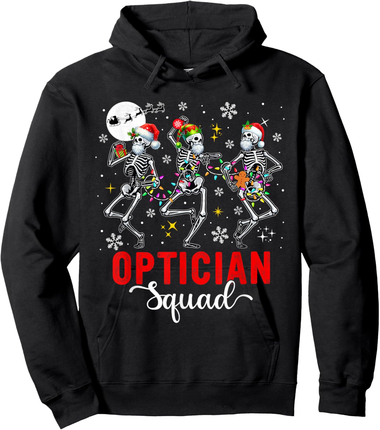 Optician Squad Job Three Santa Elf Skeletons Xmas Dancing Hoodie - Hoodie | Black