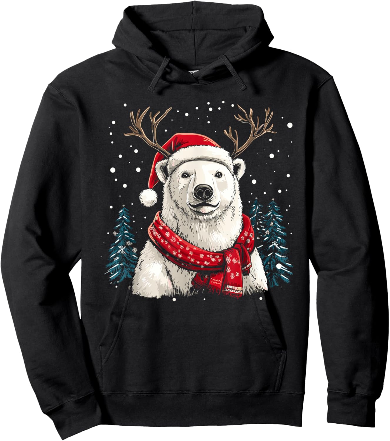 Polar Bear Reindeer Santa Hat Christmas Pajama Funny Xmas Hoodie - Hoodie | Black