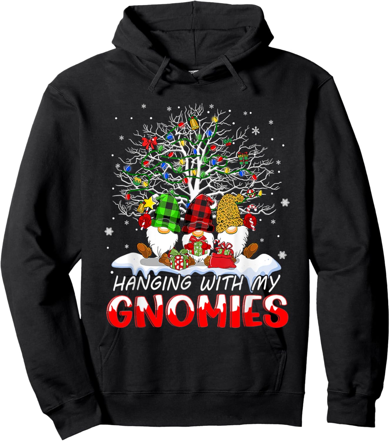 Funny Christmas Gnome Hanging With My Gnomies Family Pajamas Hoodie - Hoodie | Black