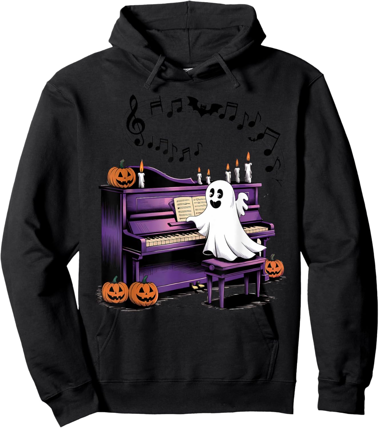 Spooky Halloween Ghost Playing Piano Pianist Musical Lovers Hoodie - Hoodie | Black