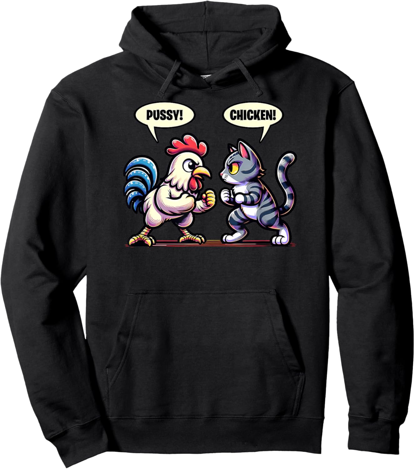 Pussy Chicken Cat and Chicken Smack Talk Funny Hoodie - Hoodie | Black