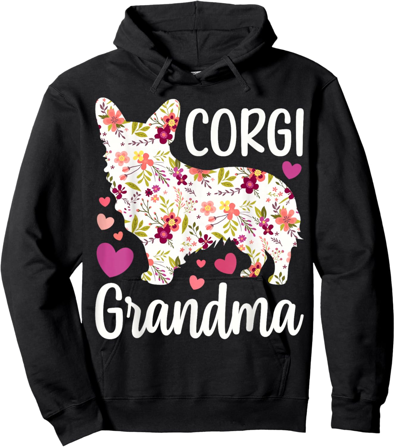 Corgi Dog Corgi Grandma Appreciation Floral Men Women Hoodie - Hoodie | Black