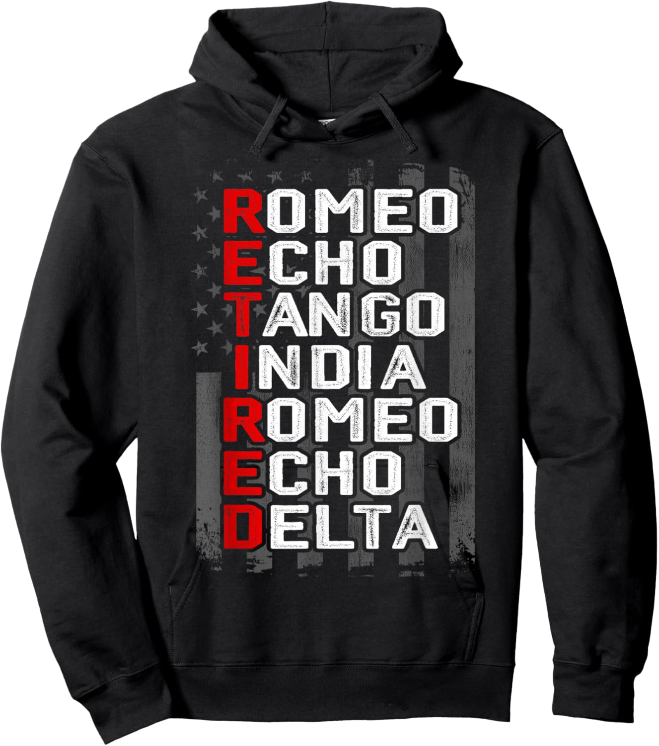 Phonetic Alphabet Retired Veteran American Flag Military Hoodie - Hoodie | Black