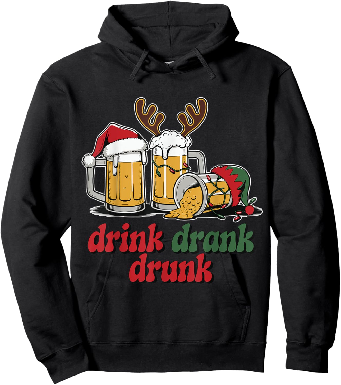 Drink Drank Drunk Christmas Beer Hoodie - Hoodie | Black