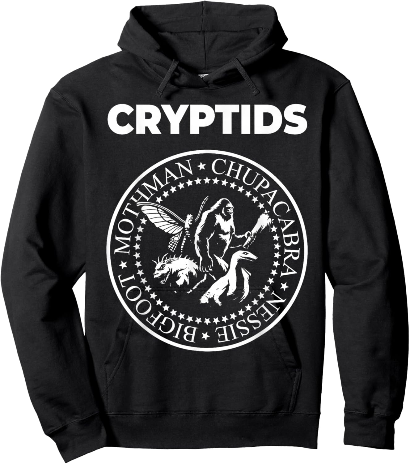 Cryptids Mothman Chupacabra Bigfoot Nessie Cryptozoology Hoodie - Hoodie | Black